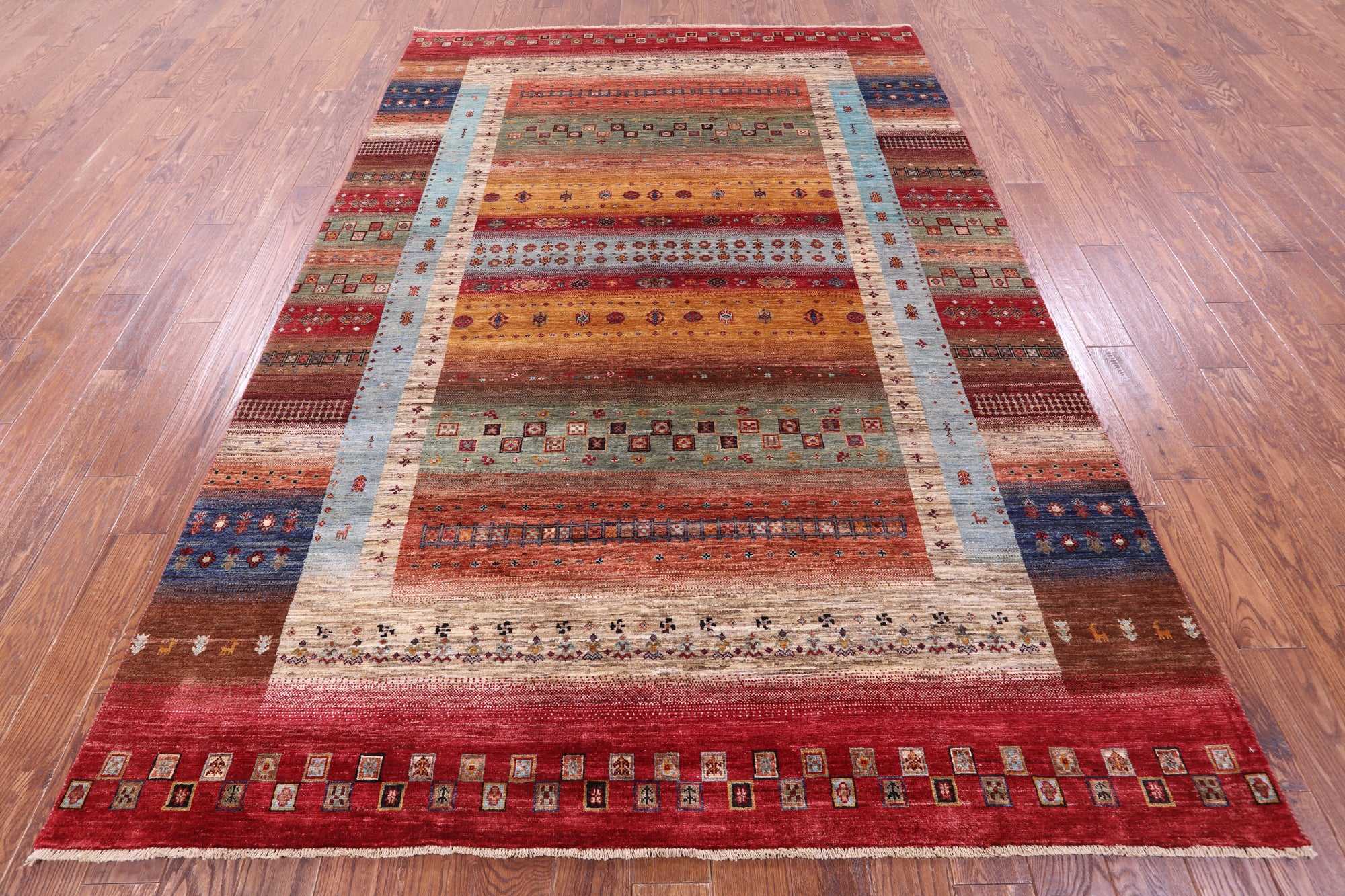 Tribal Persian Gabbeh Hand Knotted Wool Rug - 6' 10" X 10' 0" - Golden Nile