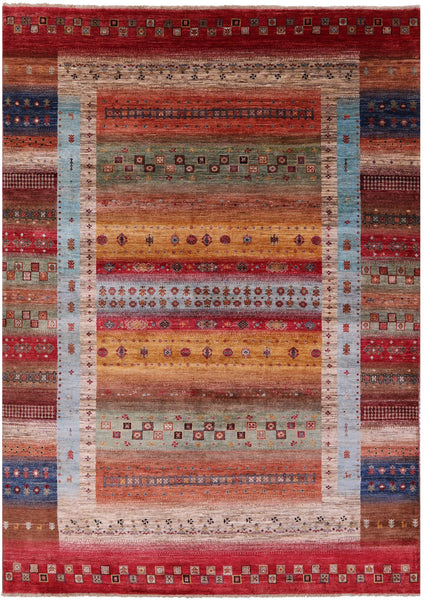 Tribal Persian Gabbeh Hand Knotted Wool Rug - 6' 10" X 10' 0" - Golden Nile
