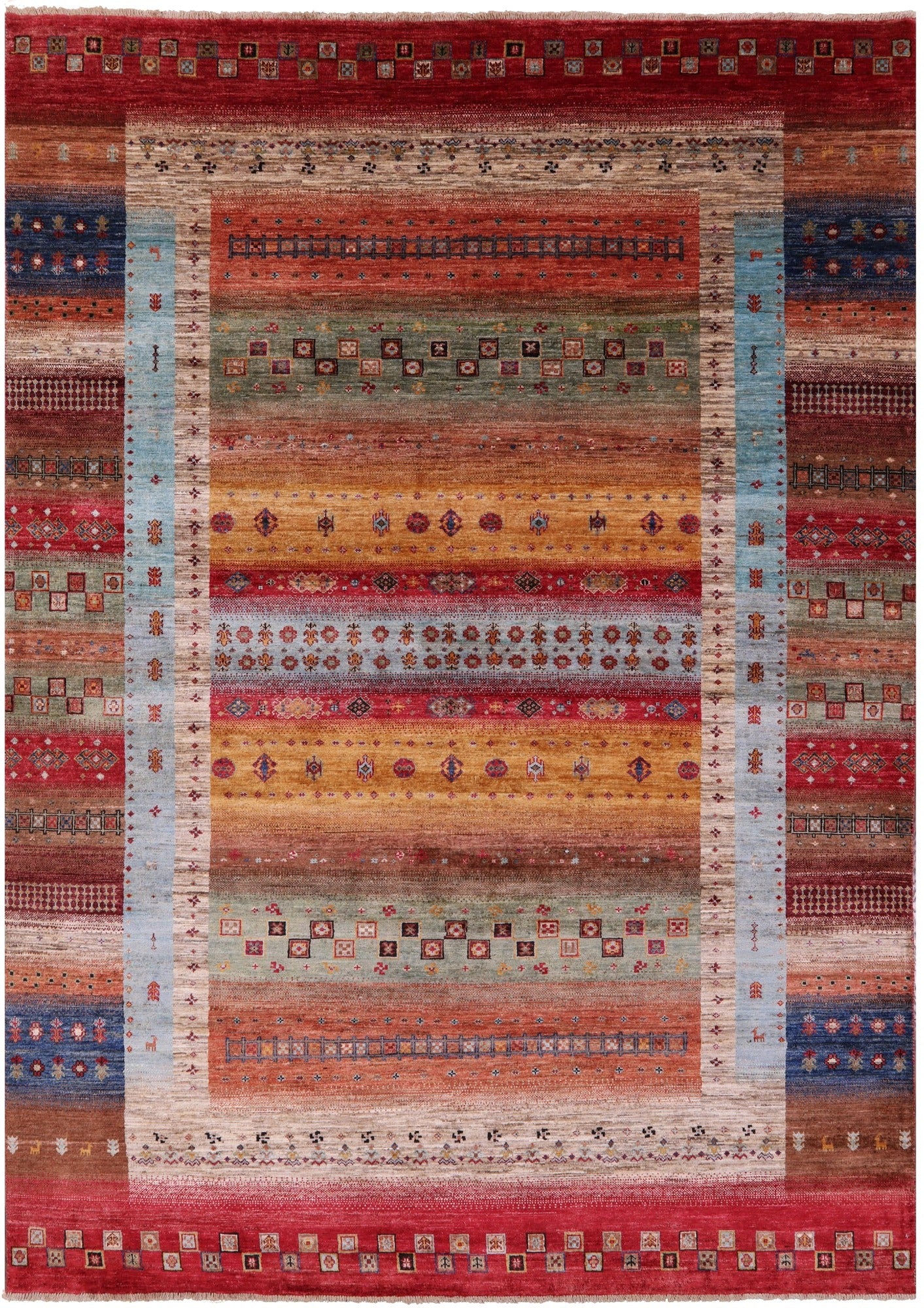 Tribal Persian Gabbeh Hand Knotted Wool Rug - 6' 10" X 10' 0" - Golden Nile