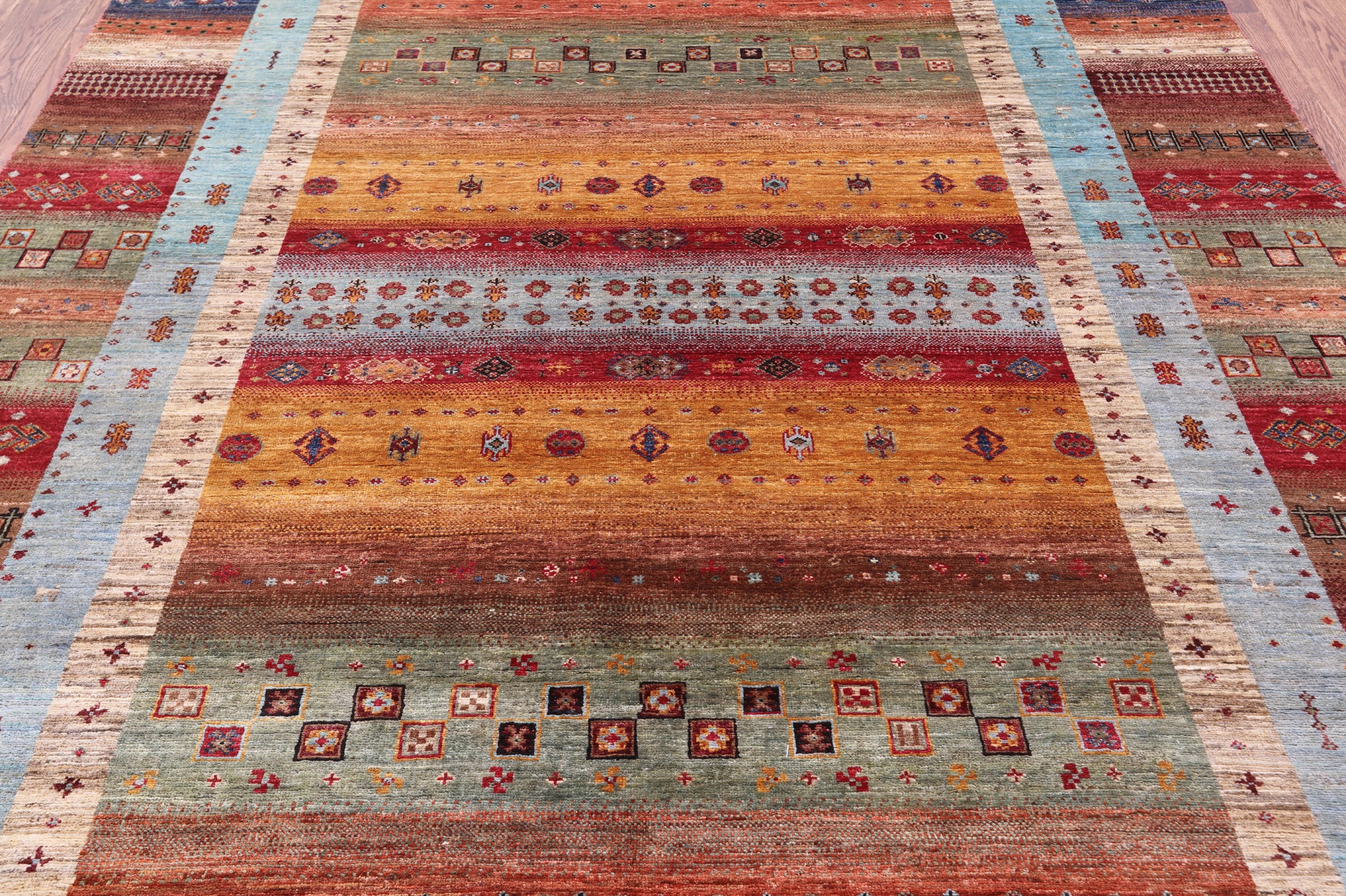 Tribal Persian Gabbeh Hand Knotted Wool Rug - 6' 10" X 10' 0" - Golden Nile