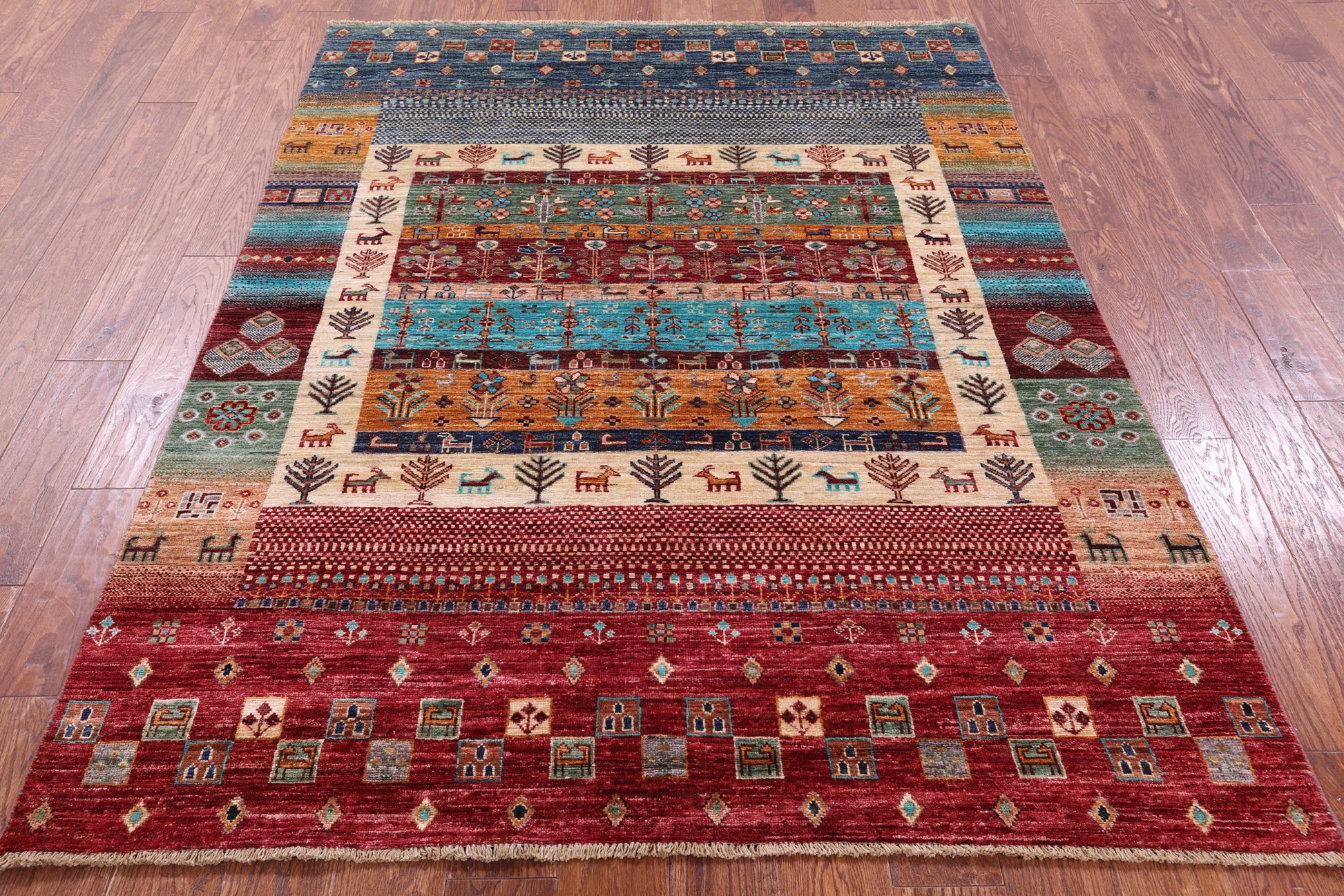 Tribal Persian Gabbeh Handmade Wool Rug - 5' 1" X 6' 8" - Golden Nile