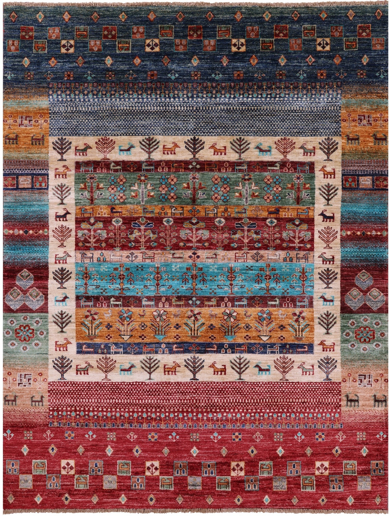 Tribal Persian Gabbeh Handmade Wool Rug - 5' 1" X 6' 8" - Golden Nile