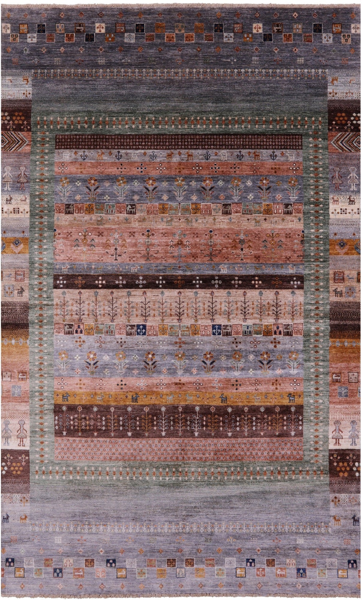 Tribal Persian Gabbeh Hand Knotted Wool Rug - 5' 9" X 9' 7" - Golden Nile