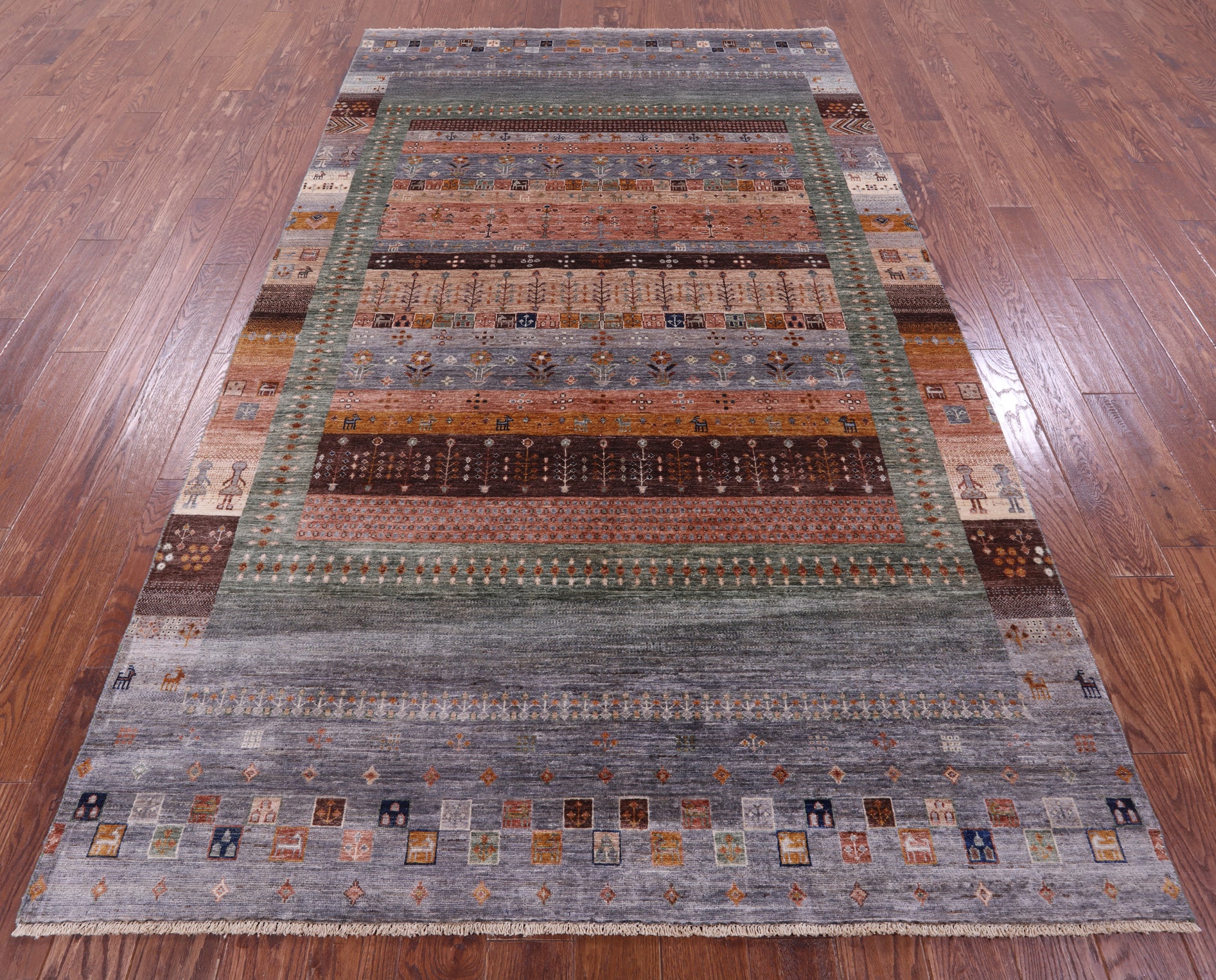 Tribal Persian Gabbeh Hand Knotted Wool Rug - 5' 9" X 9' 7" - Golden Nile