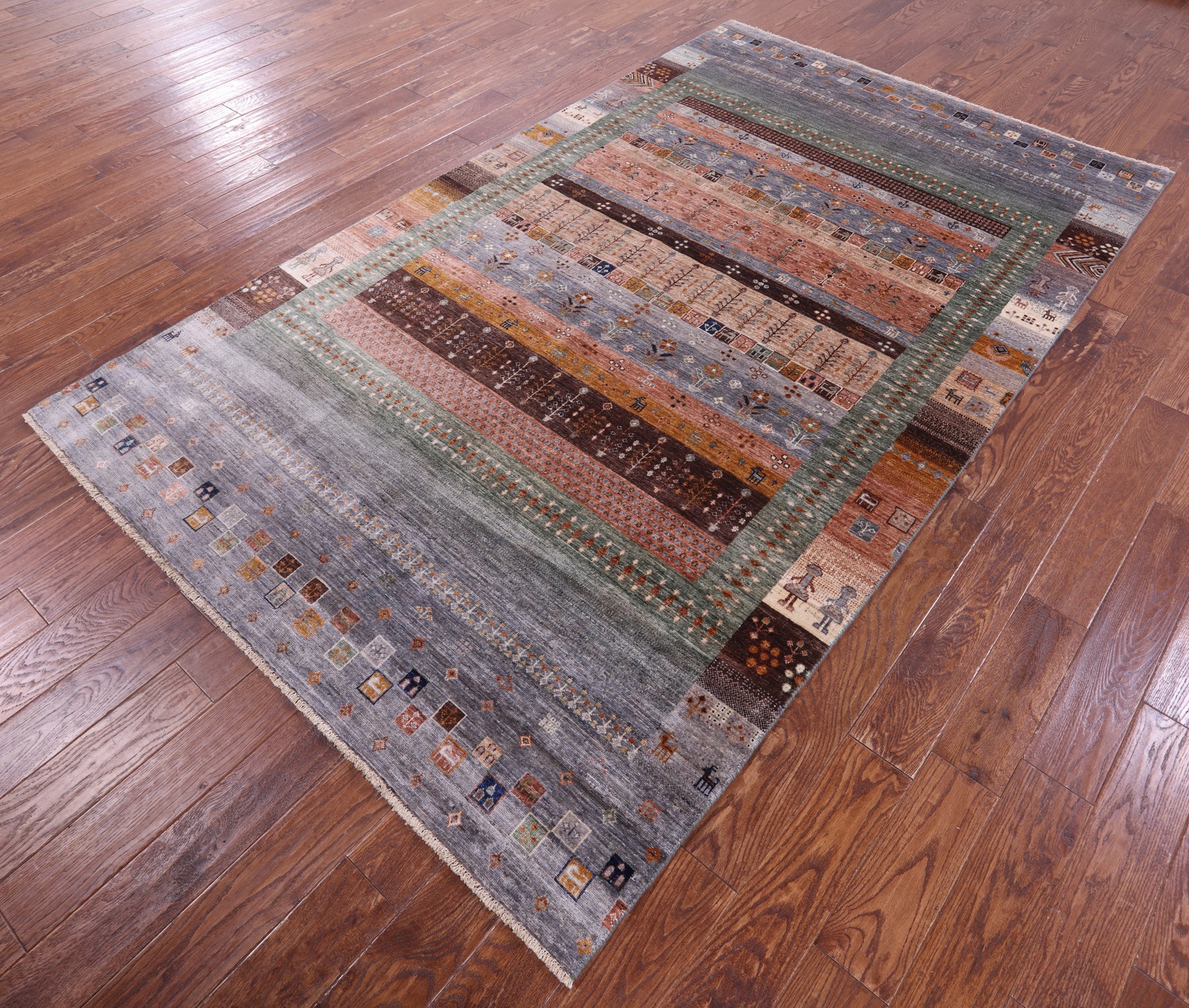 Tribal Persian Gabbeh Hand Knotted Wool Rug - 5' 9" X 9' 7" - Golden Nile