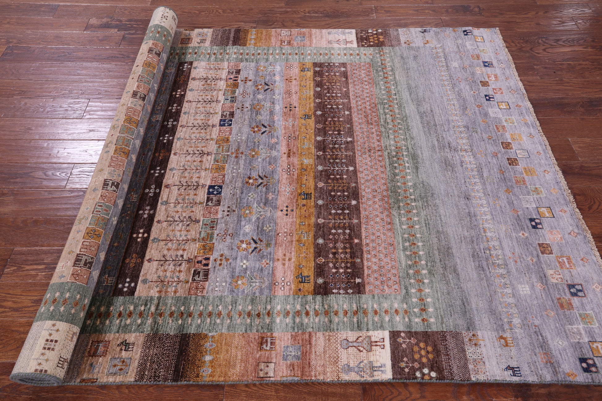Tribal Persian Gabbeh Hand Knotted Wool Rug - 5' 9" X 9' 7" - Golden Nile