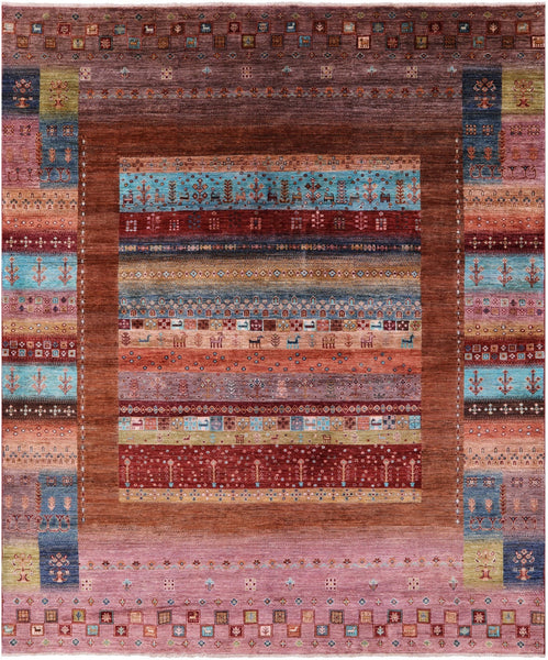 Tribal Persian Gabbeh Hand Knotted Wool Rug - 8' 2" X 9' 10" - Golden Nile