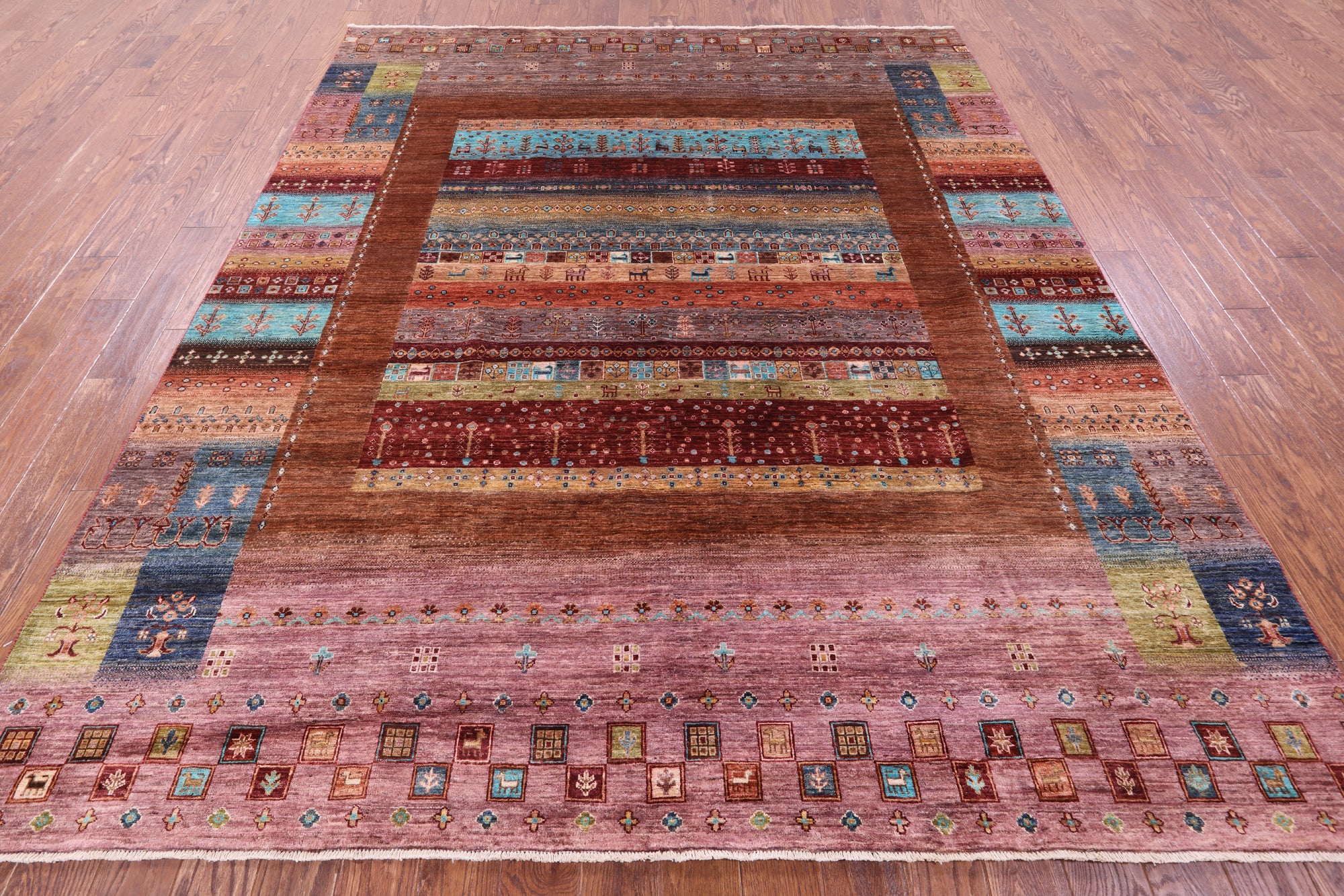 Tribal Persian Gabbeh Hand Knotted Wool Rug - 8' 2" X 9' 10" - Golden Nile