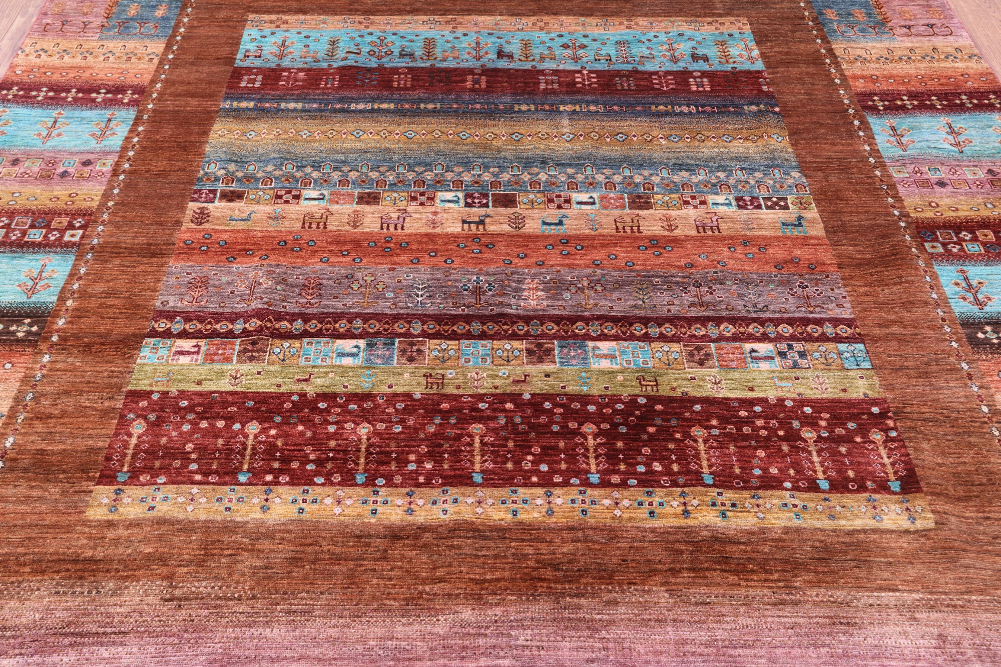 Tribal Persian Gabbeh Hand Knotted Wool Rug - 8' 2" X 9' 10" - Golden Nile