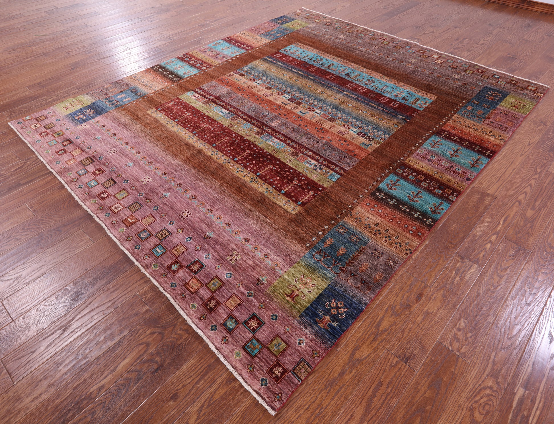 Tribal Persian Gabbeh Hand Knotted Wool Rug - 8' 2" X 9' 10" - Golden Nile