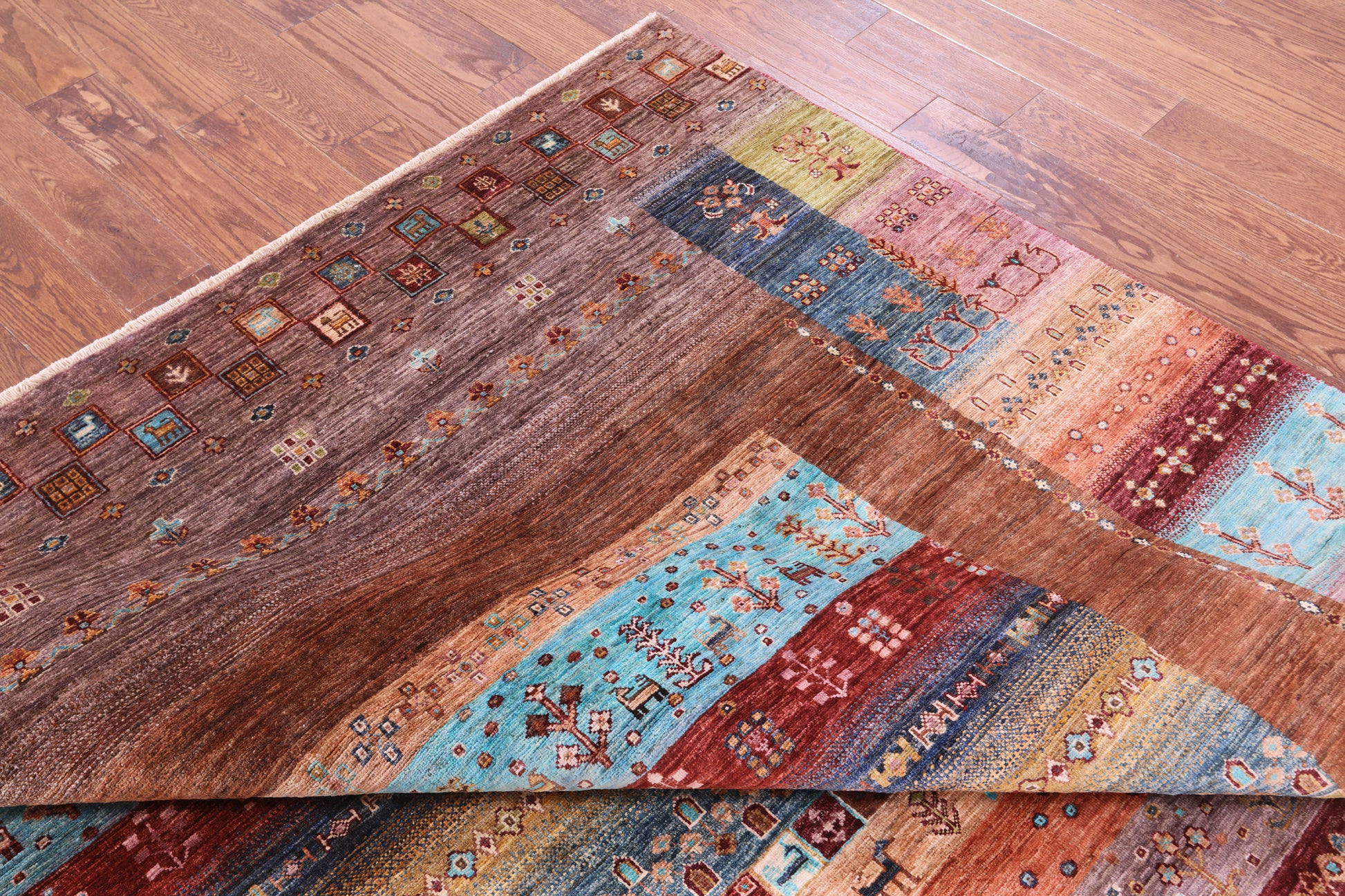 Tribal Persian Gabbeh Hand Knotted Wool Rug - 8' 2" X 9' 10" - Golden Nile