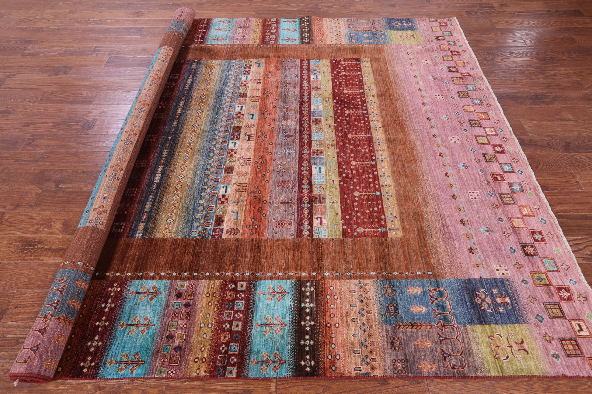 Tribal Persian Gabbeh Hand Knotted Wool Rug - 8' 2" X 9' 10" - Golden Nile
