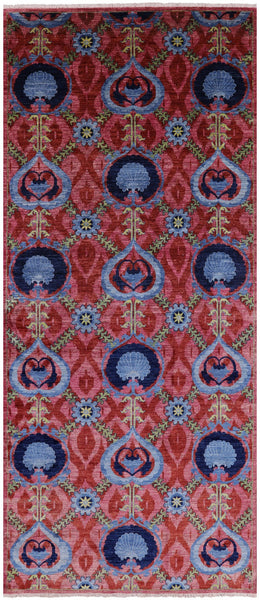 Pink William Morris Handmade Wool Area Rug - 6' 1" X 14' 0" - Golden Nile