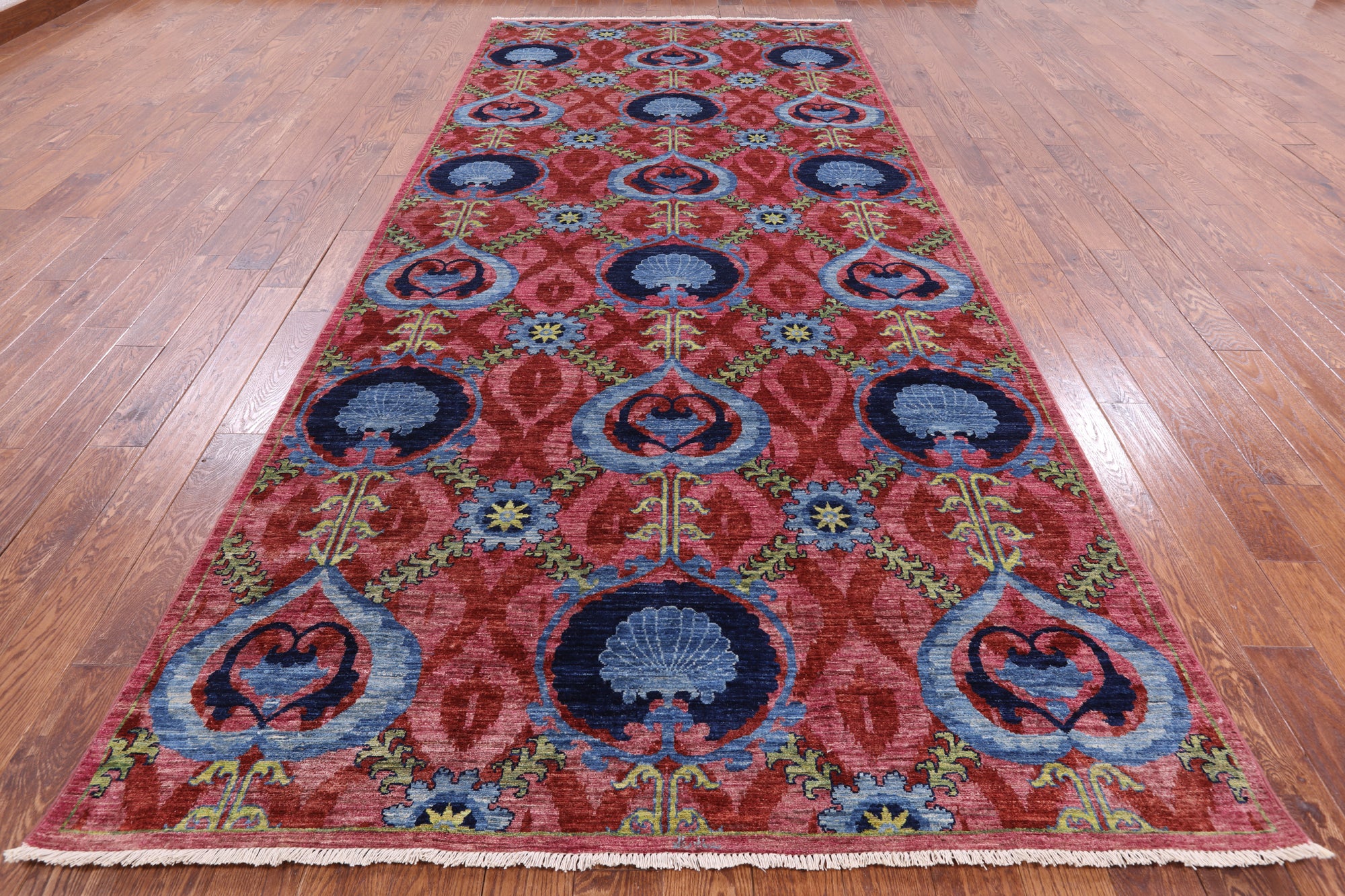Pink William Morris Handmade Wool Area Rug - 6' 1" X 14' 0" - Golden Nile