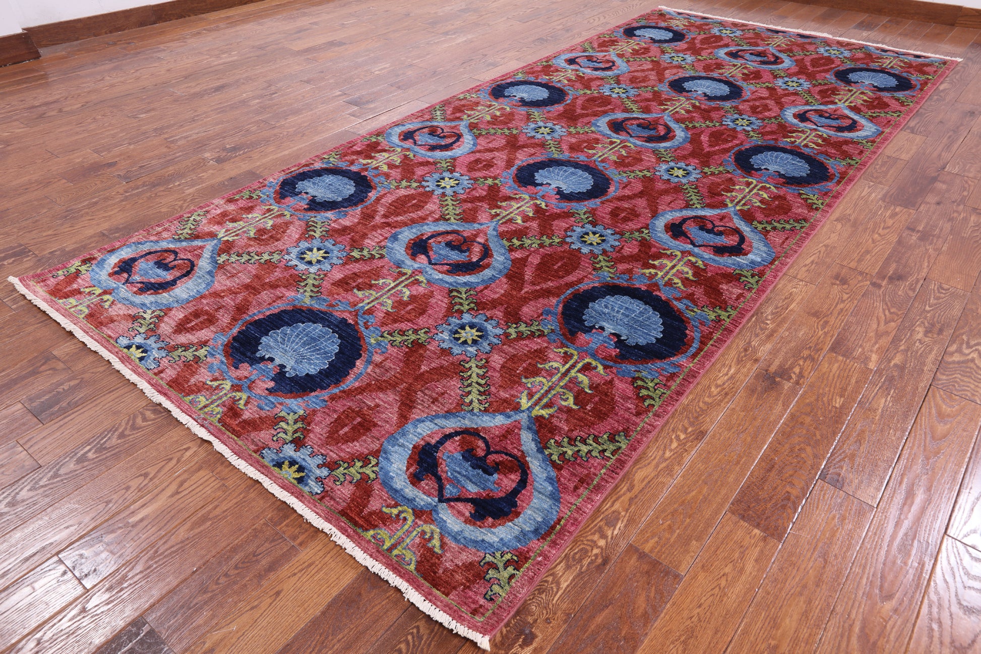 Pink William Morris Handmade Wool Area Rug - 6' 1" X 14' 0" - Golden Nile