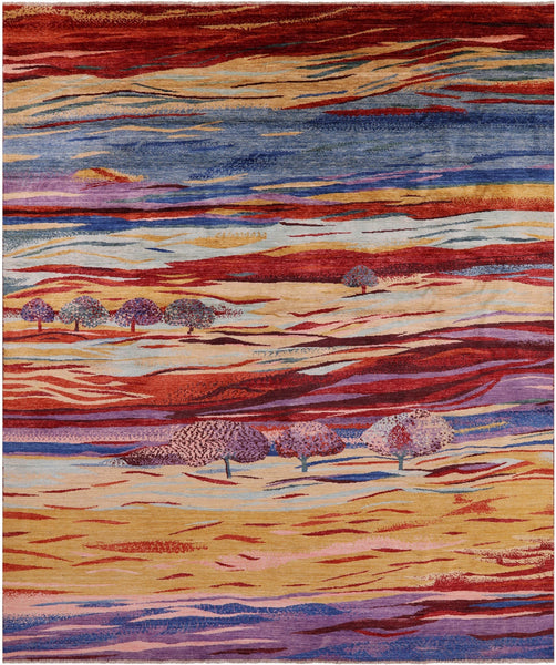 Persian Gabbeh Tribal Hand Knotted Wool Rug - 8' 1" X 9' 9" - Golden Nile