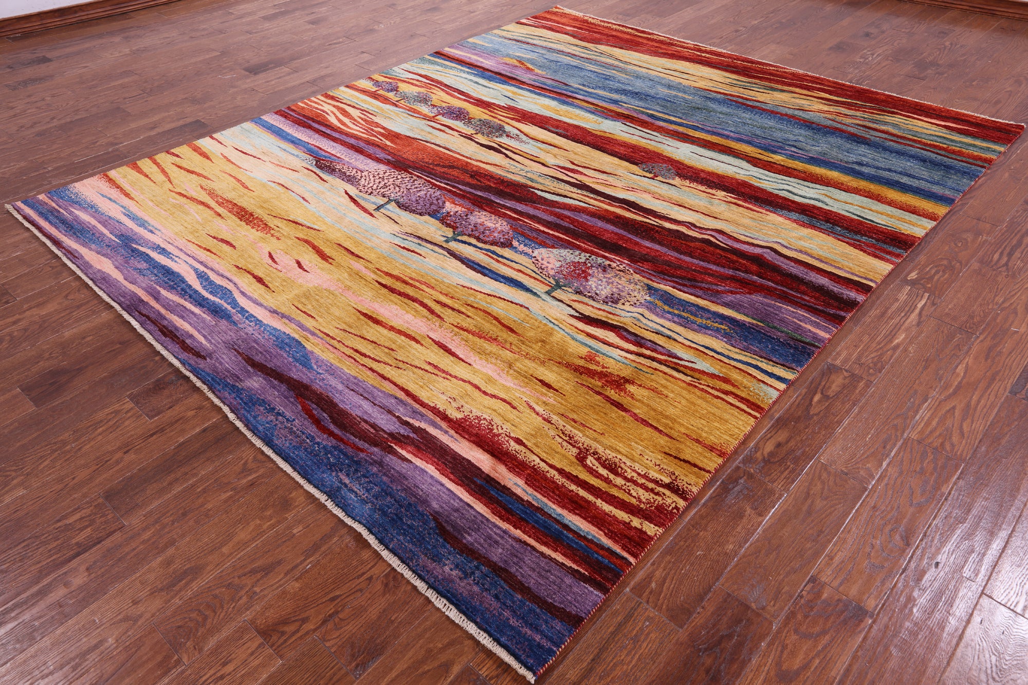 Persian Gabbeh Tribal Hand Knotted Wool Rug - 8' 1" X 9' 9" - Golden Nile