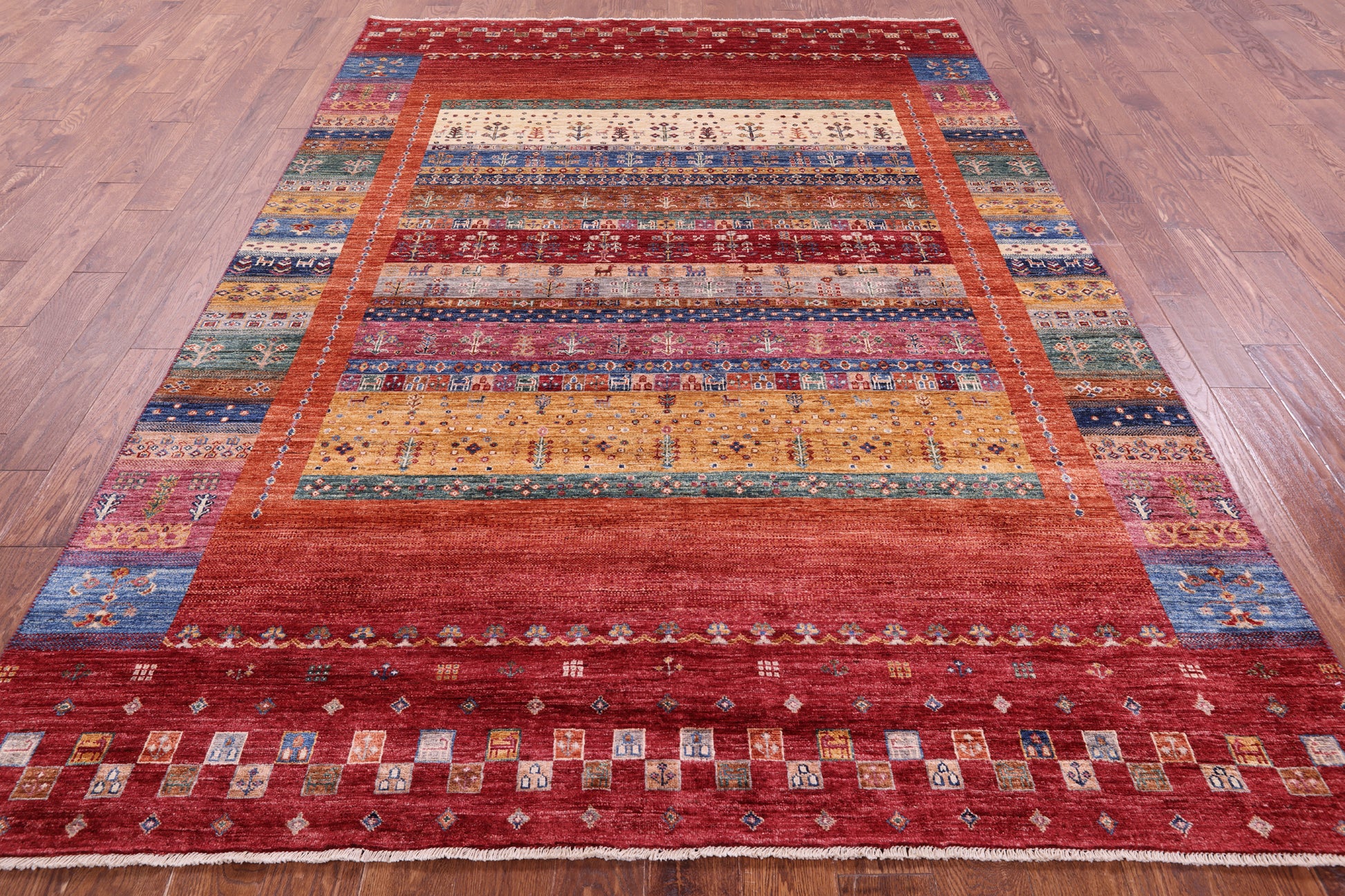 Persian Gabbeh Tribal Hand Knotted Wool Rug - 6' 11" X 9' 8" - Golden Nile