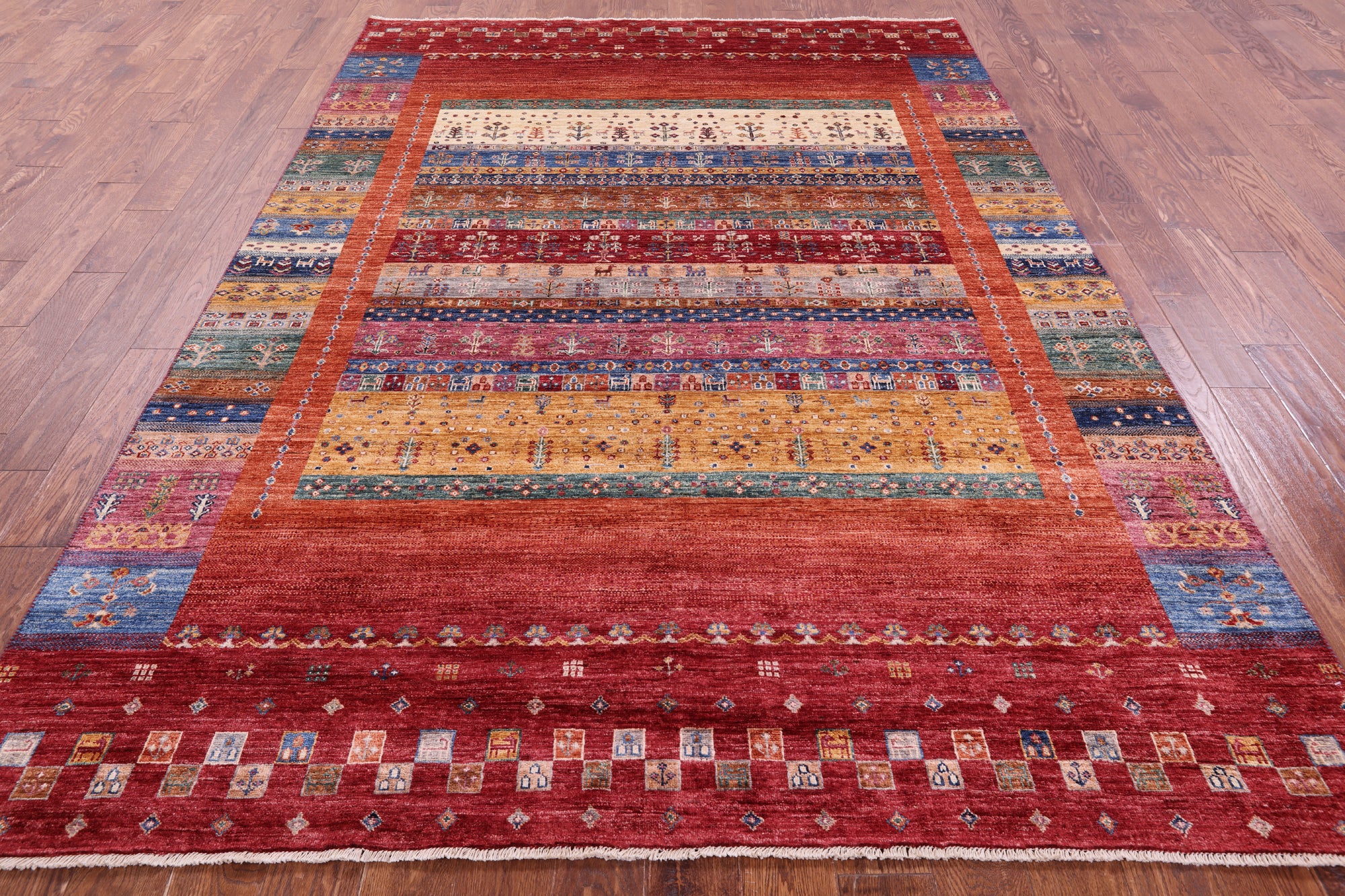 Persian Gabbeh Tribal Hand Knotted Wool Rug - 6' 11" X 9' 8" - Golden Nile