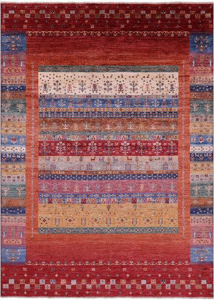 Persian Gabbeh Tribal Hand Knotted Wool Rug - 6' 11" X 9' 8" - Golden Nile