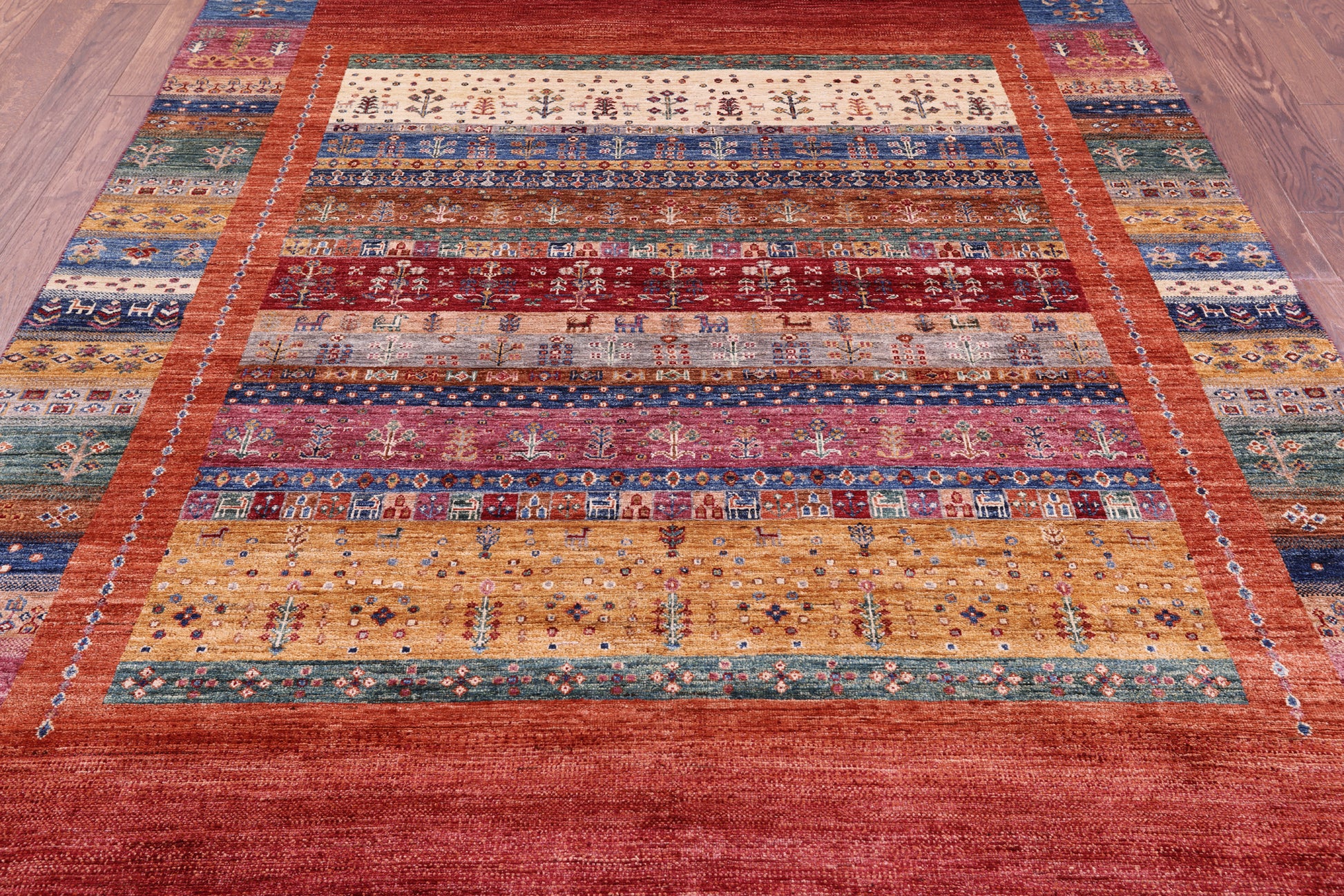 Persian Gabbeh Tribal Hand Knotted Wool Rug - 6' 11" X 9' 8" - Golden Nile