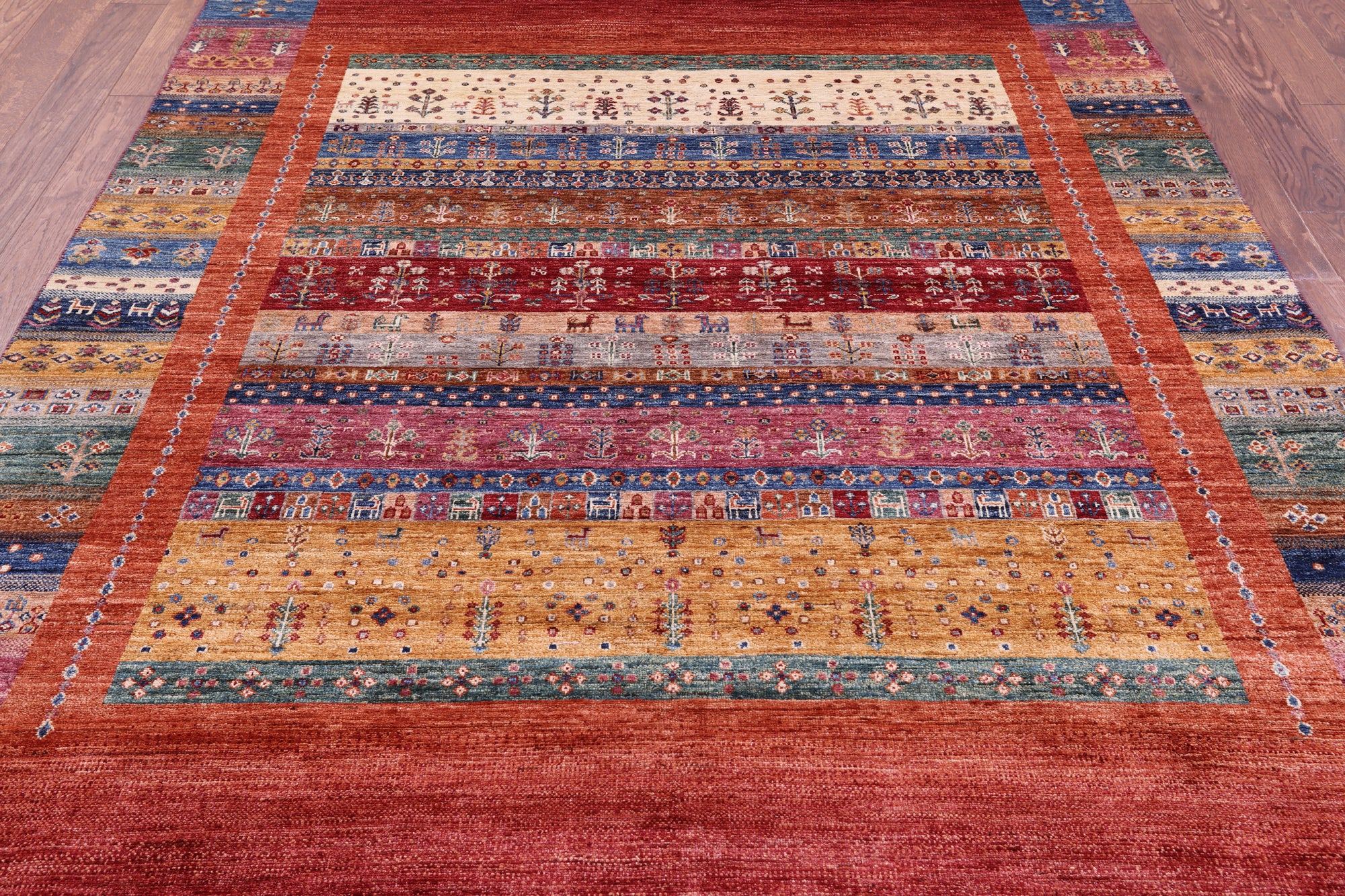 Persian Gabbeh Tribal Hand Knotted Wool Rug - 6' 11" X 9' 8" - Golden Nile