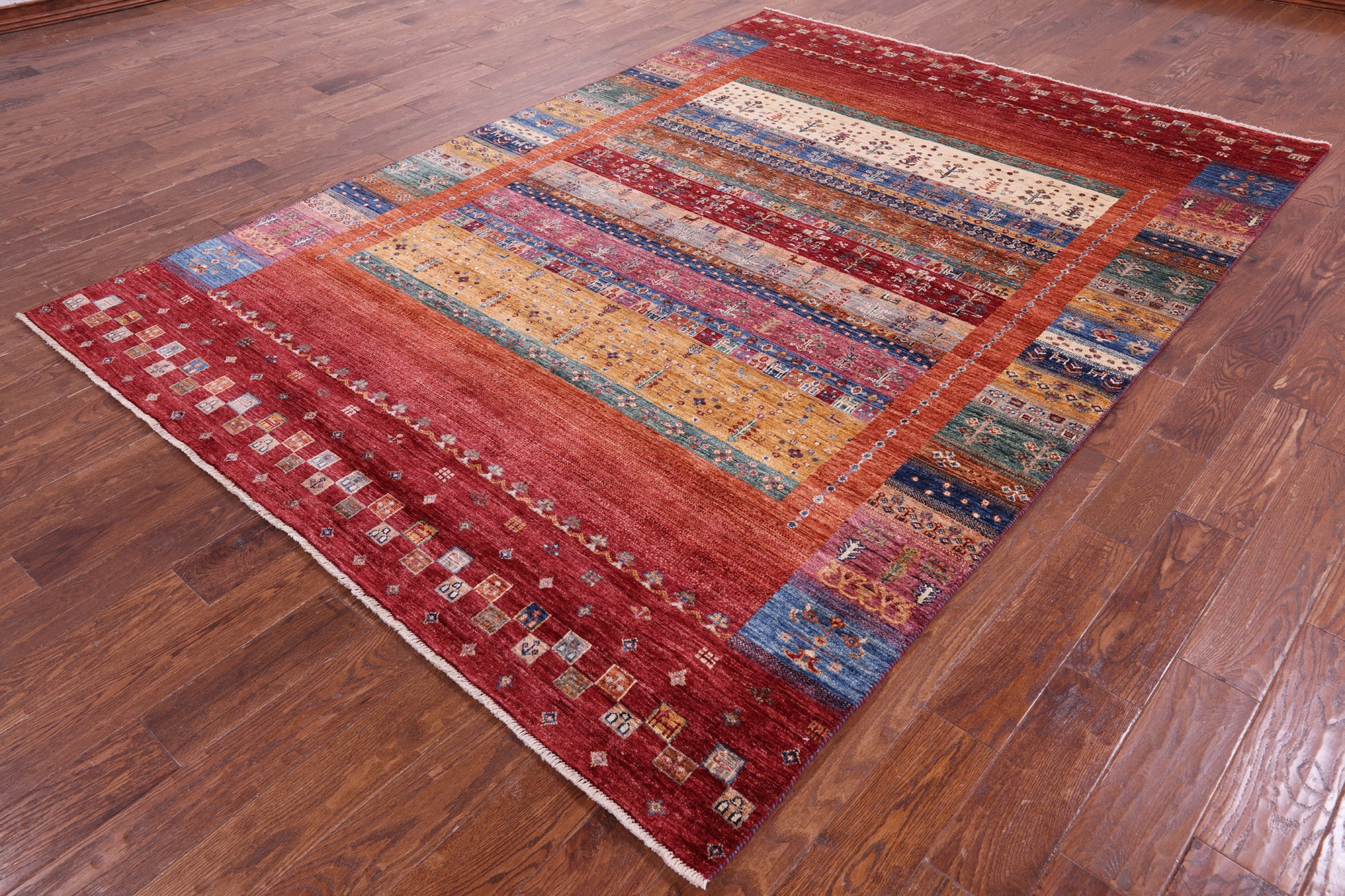 Persian Gabbeh Tribal Hand Knotted Wool Rug - 6' 11" X 9' 8" - Golden Nile