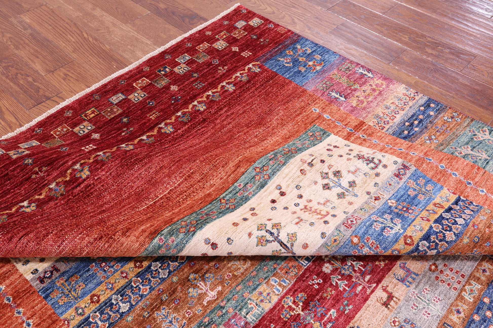 Persian Gabbeh Tribal Hand Knotted Wool Rug - 6' 11" X 9' 8" - Golden Nile