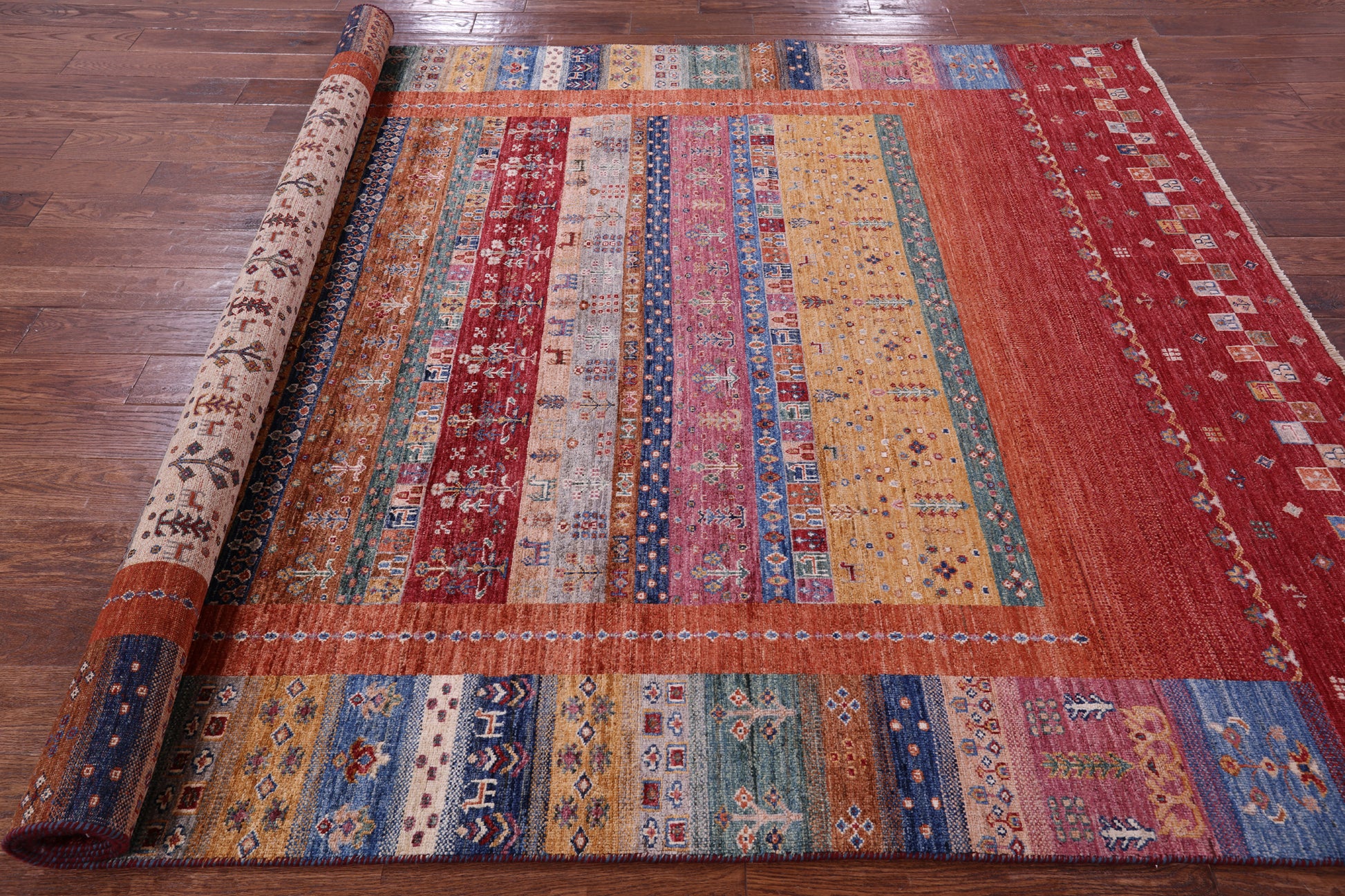 Persian Gabbeh Tribal Hand Knotted Wool Rug - 6' 11" X 9' 8" - Golden Nile
