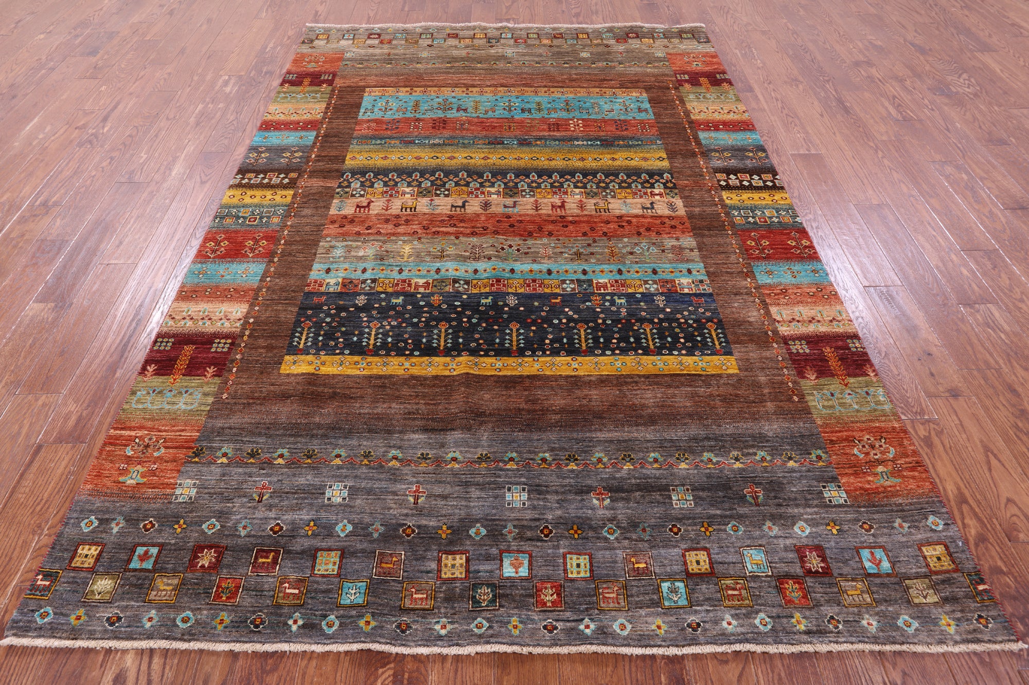 Persian Gabbeh Tribal Hand Knotted Wool Rug - 6' 8" X 9' 7" - Golden Nile