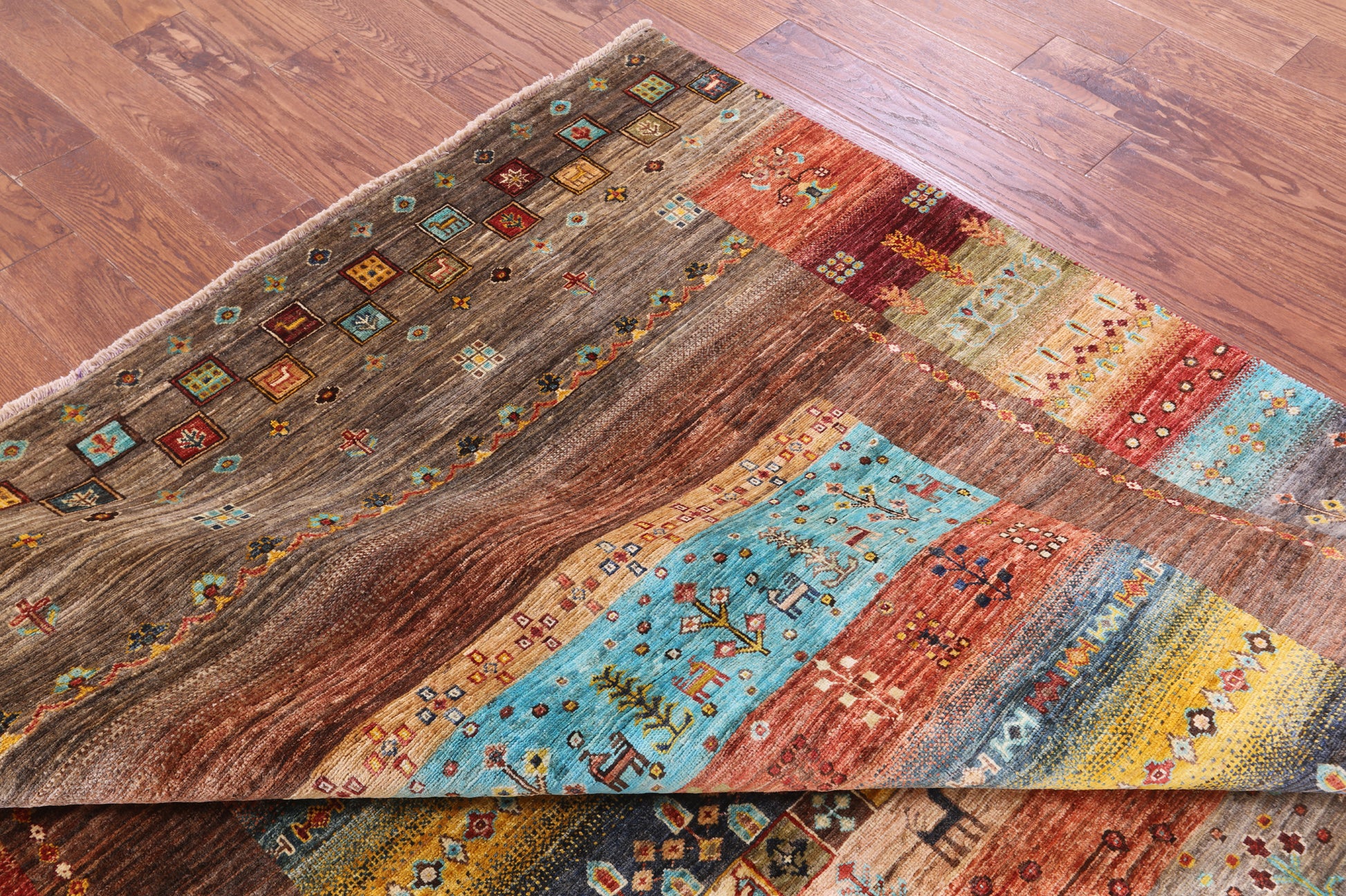 Persian Gabbeh Tribal Hand Knotted Wool Rug - 6' 8" X 9' 7" - Golden Nile