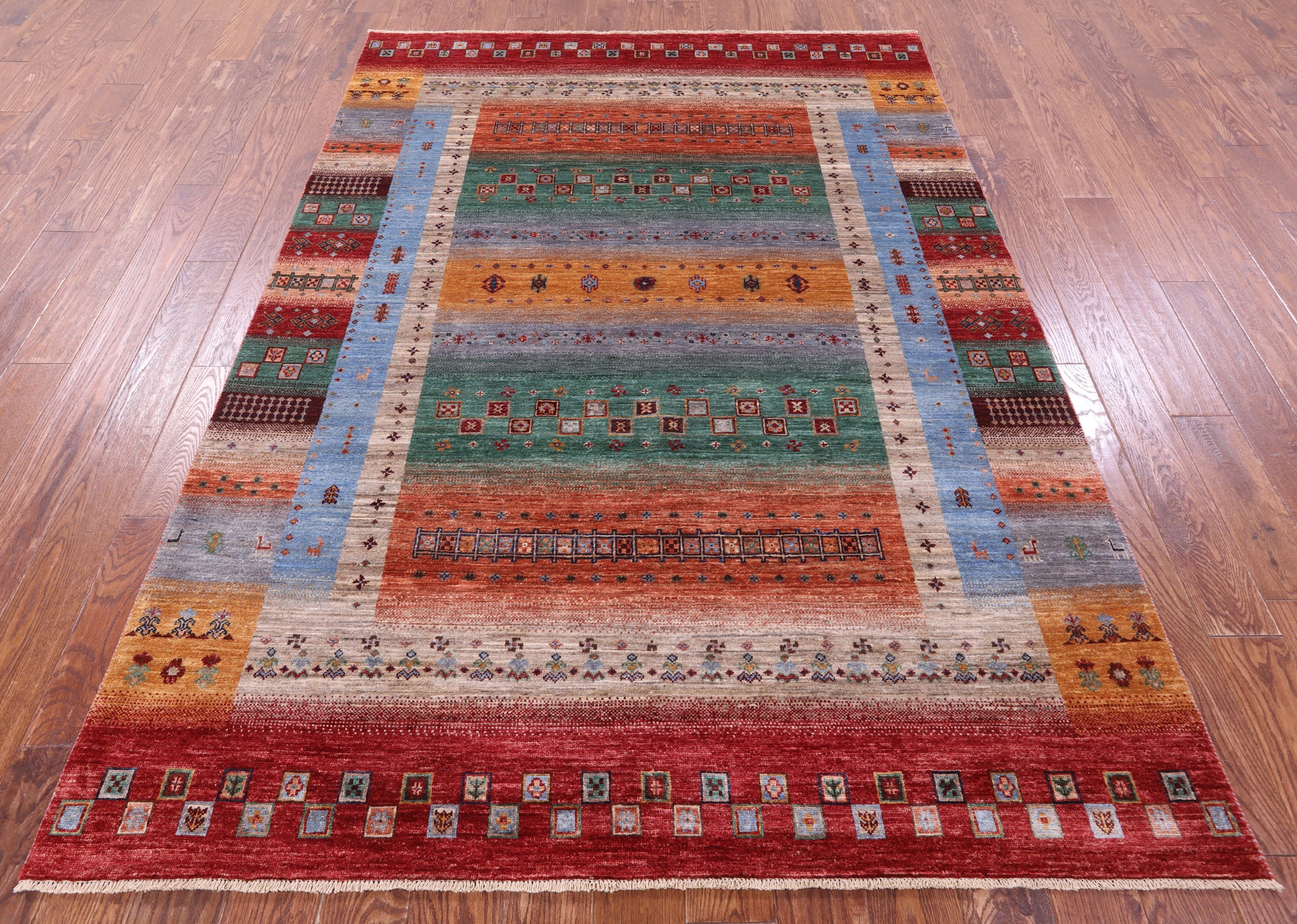 Persian Gabbeh Tribal Hand Knotted Wool Rug - 6' 9" X 8' 1" - Golden Nile