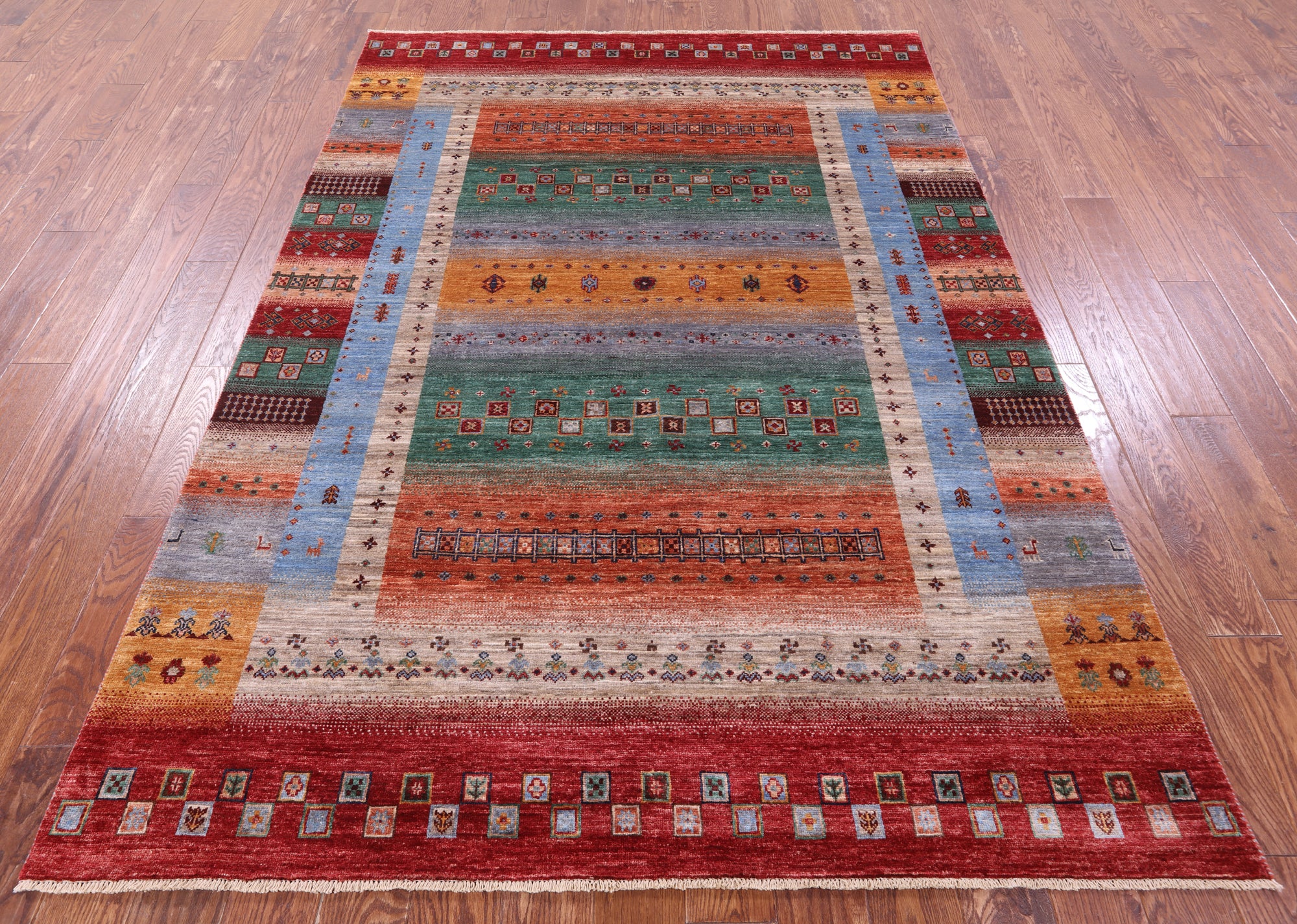 Persian Gabbeh Tribal Hand Knotted Wool Rug - 6' 9" X 8' 1" - Golden Nile