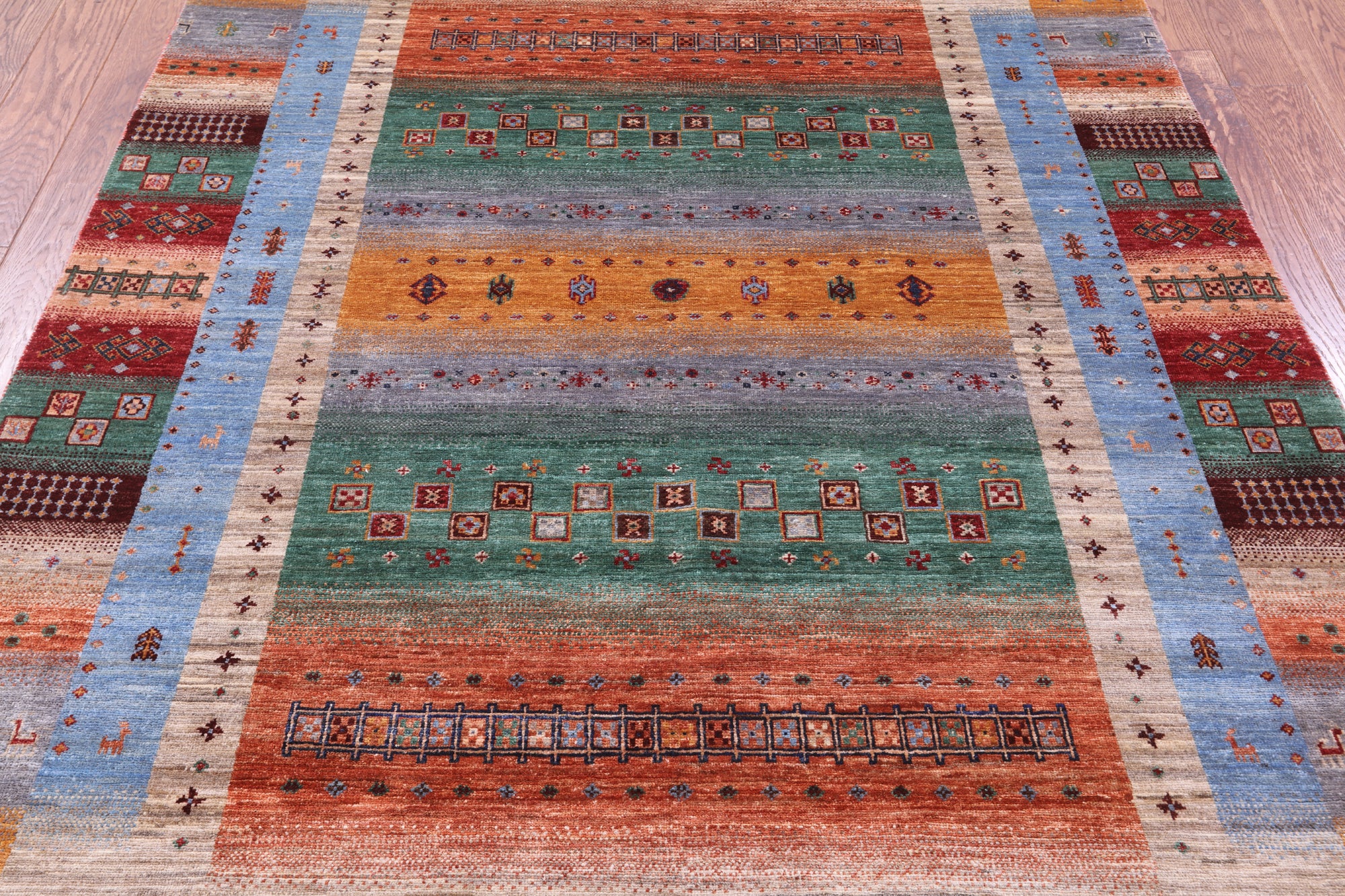 Persian Gabbeh Tribal Hand Knotted Wool Rug - 6' 9" X 8' 1" - Golden Nile