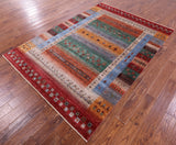 Persian Gabbeh Tribal Hand Knotted Wool Rug - 6' 9" X 8' 1" - Golden Nile