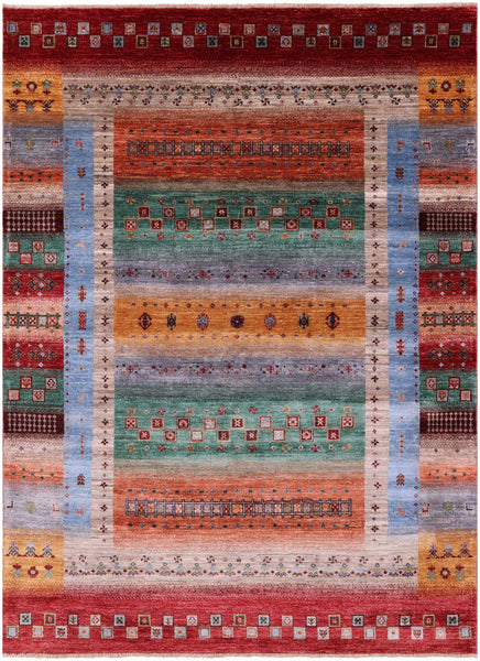 Persian Gabbeh Tribal Hand Knotted Wool Rug - 6' 9" X 8' 1" - Golden Nile