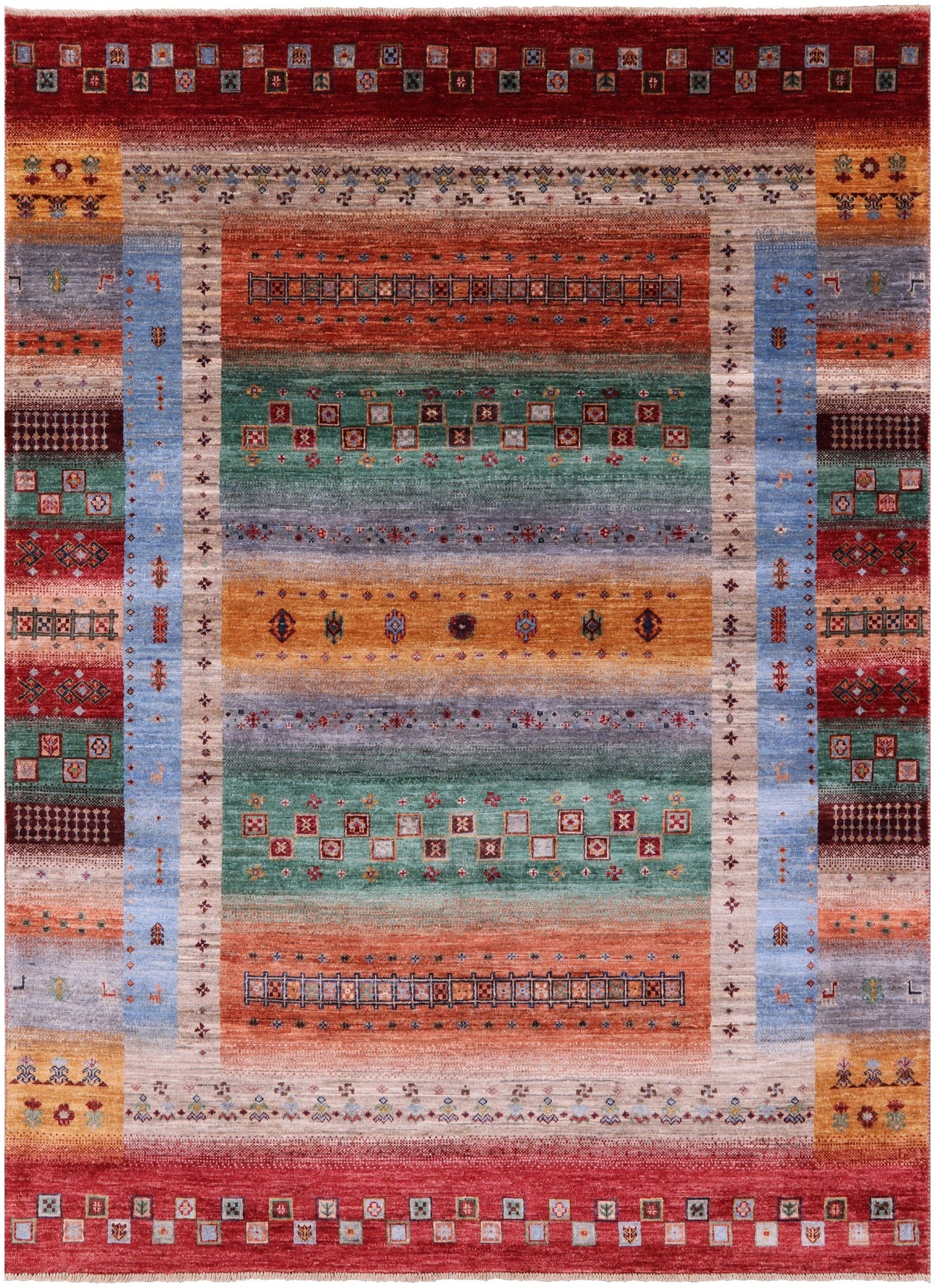Persian Gabbeh Tribal Hand Knotted Wool Rug - 6' 9" X 8' 1" - Golden Nile