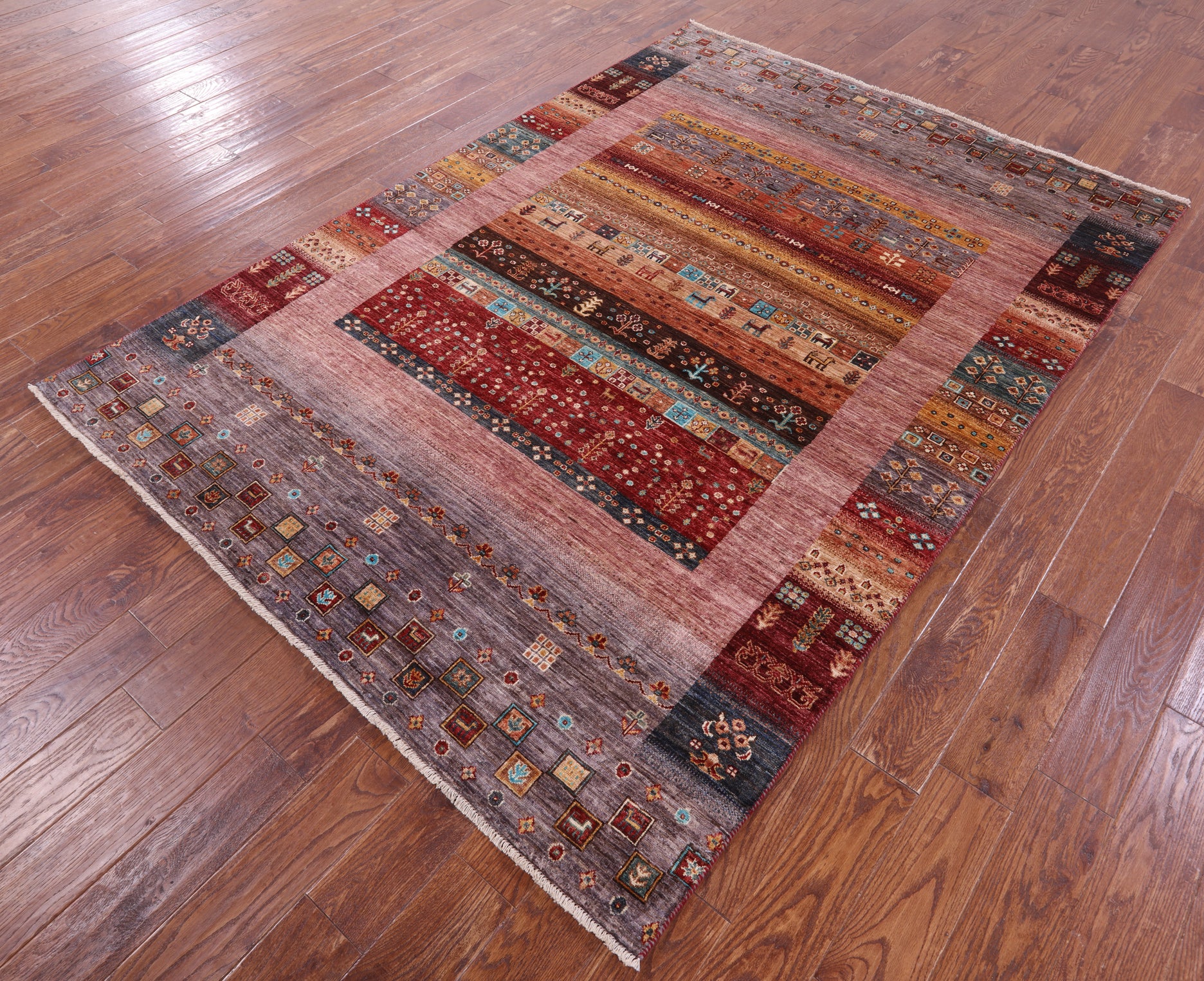 Tribal Persian Gabbeh Hand Knotted Wool Rug - 5' 9" X 8' 2" - Golden Nile