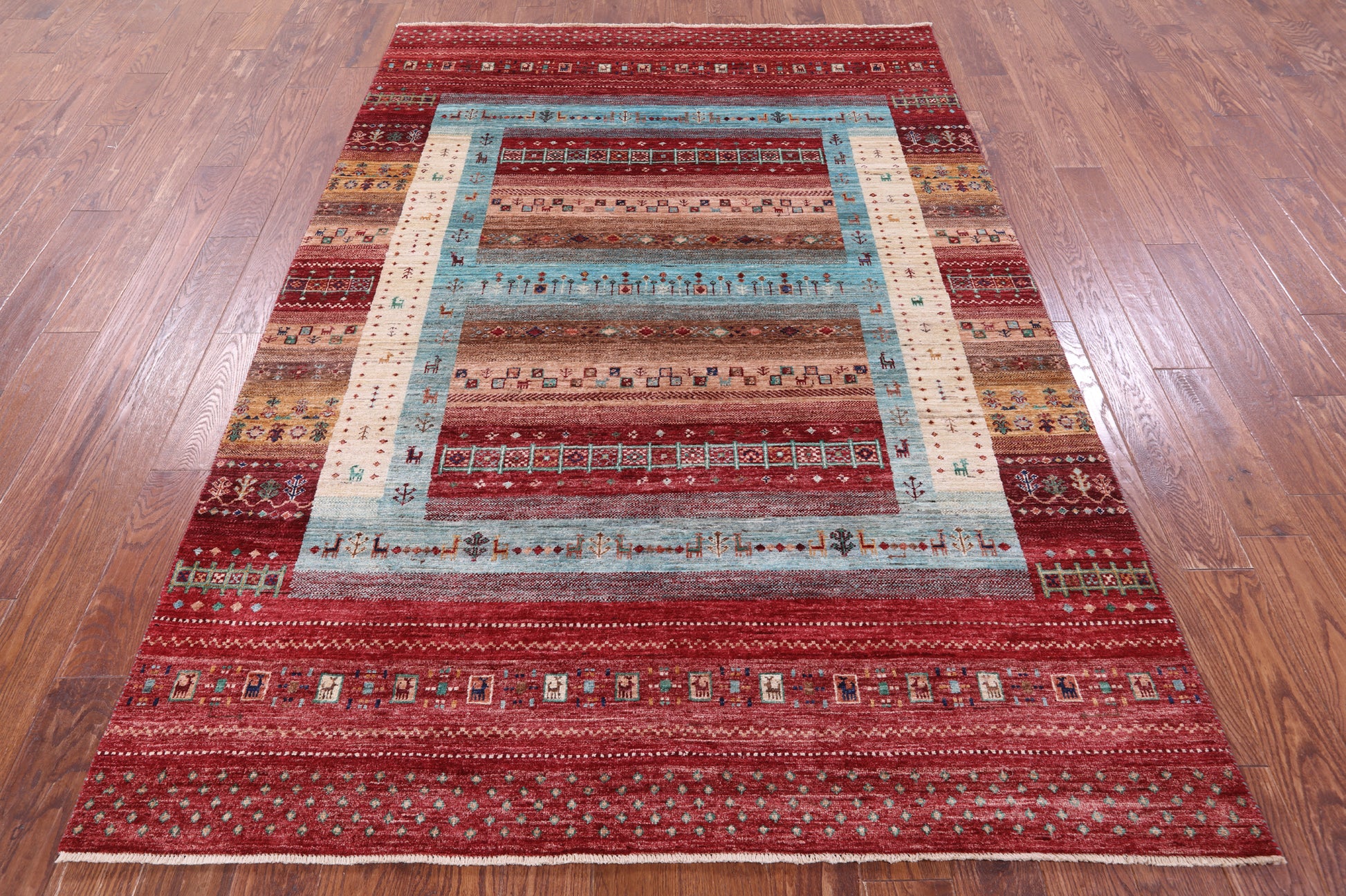 Tribal Persian Gabbeh Hand Knotted Wool Rug - 5' 9" X 8' 2" - Golden Nile