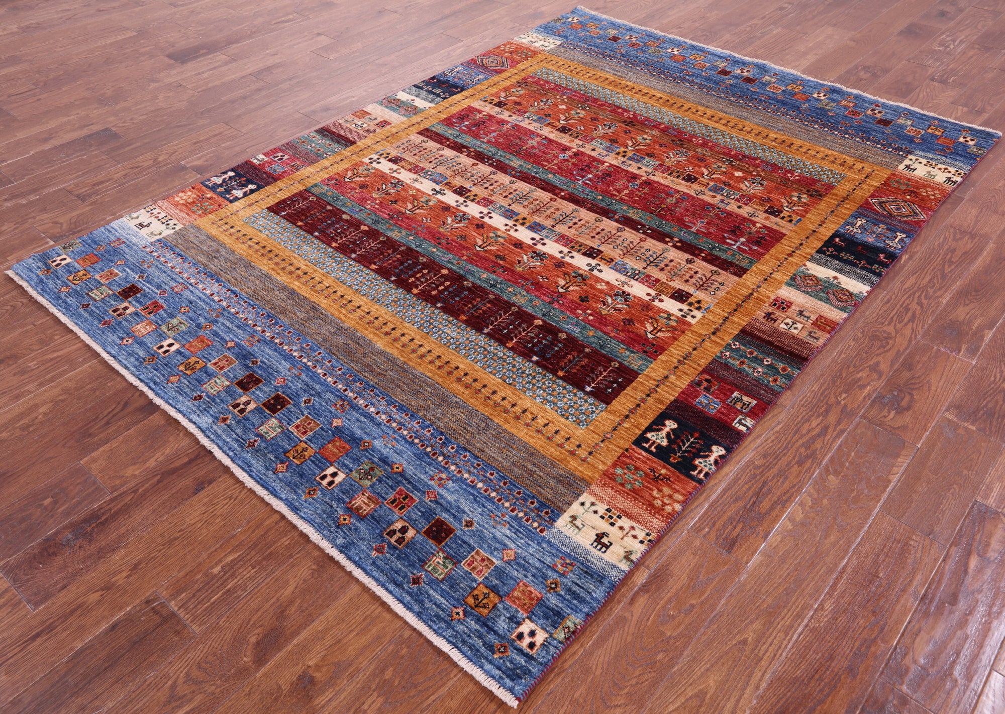 Tribal Persian Gabbeh Hand Knotted Wool Rug - 5' 8" X 8' 0" - Golden Nile