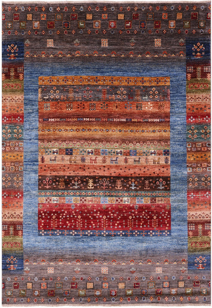 Tribal Persian Gabbeh Handmade Wool Rug - 5' 8" X 7' 10" - Golden Nile