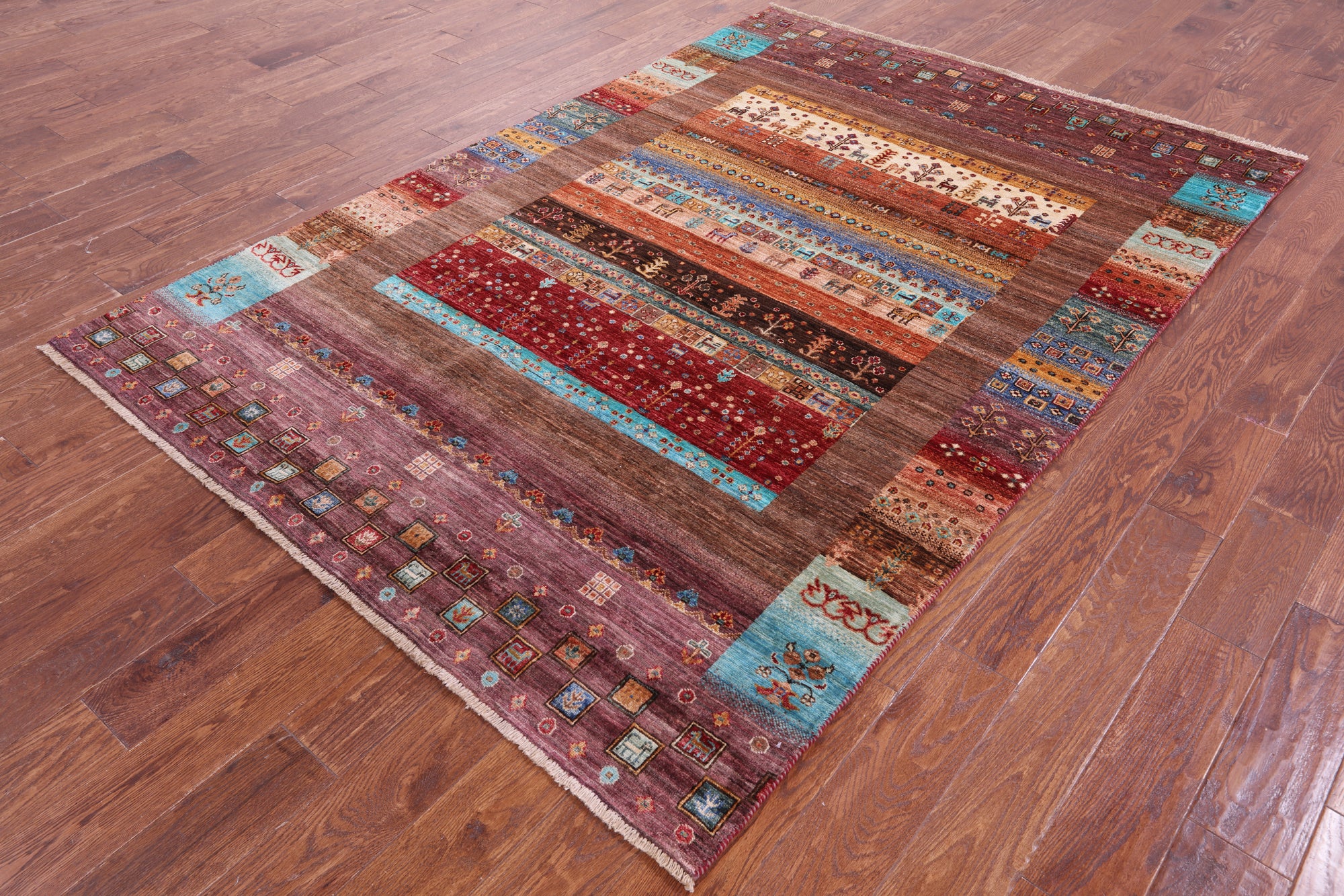 Tribal Persian Gabbeh Hand Knotted Wool Rug - 5' 7" X 8' 1" - Golden Nile