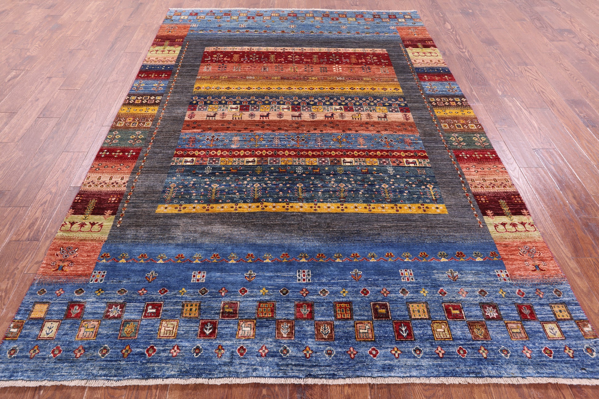 Tribal Persian Gabbeh Handmade Wool Rug - 6' 8" X 9' 5" - Golden Nile