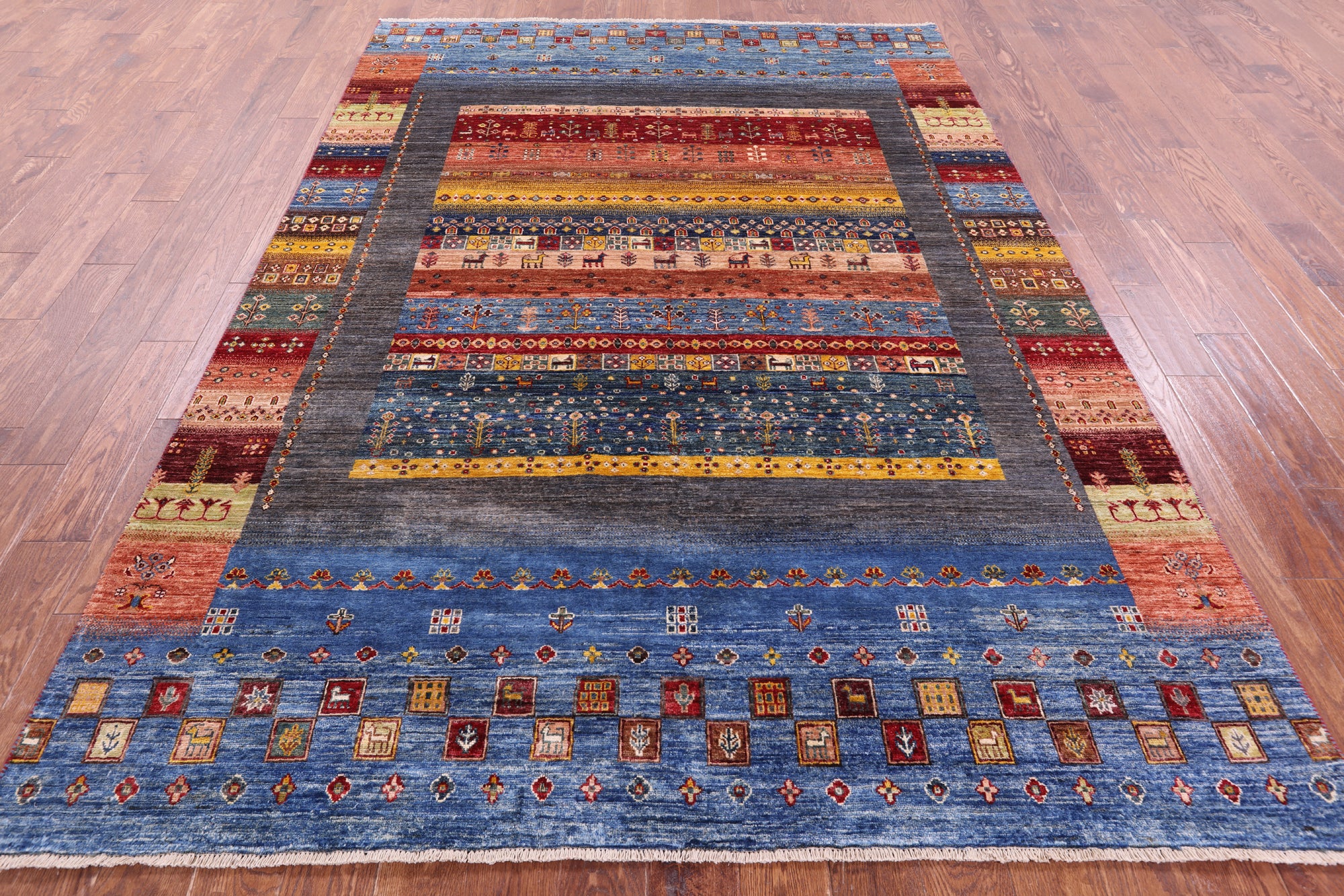 Tribal Persian Gabbeh Handmade Wool Rug - 6' 8" X 9' 5" - Golden Nile