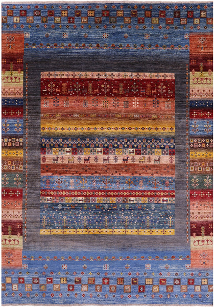 Tribal Persian Gabbeh Handmade Wool Rug - 6' 8" X 9' 5" - Golden Nile