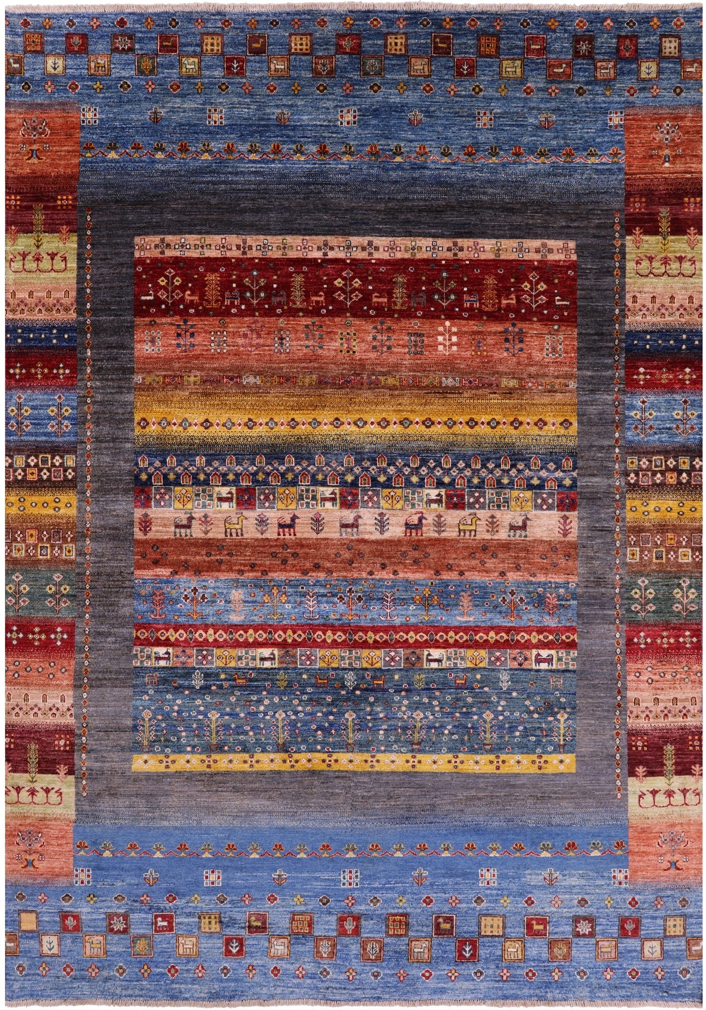 Tribal Persian Gabbeh Handmade Wool Rug - 6' 8" X 9' 5" - Golden Nile