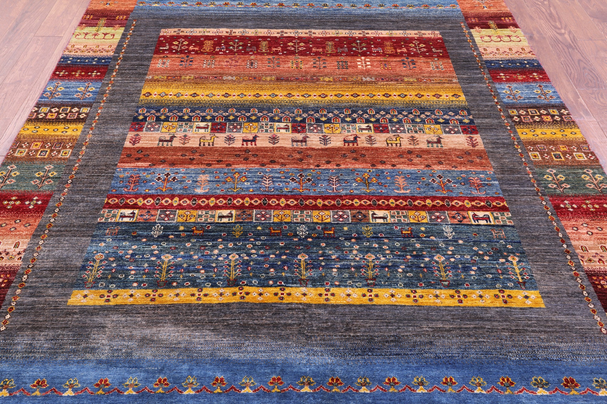 Tribal Persian Gabbeh Handmade Wool Rug - 6' 8" X 9' 5" - Golden Nile