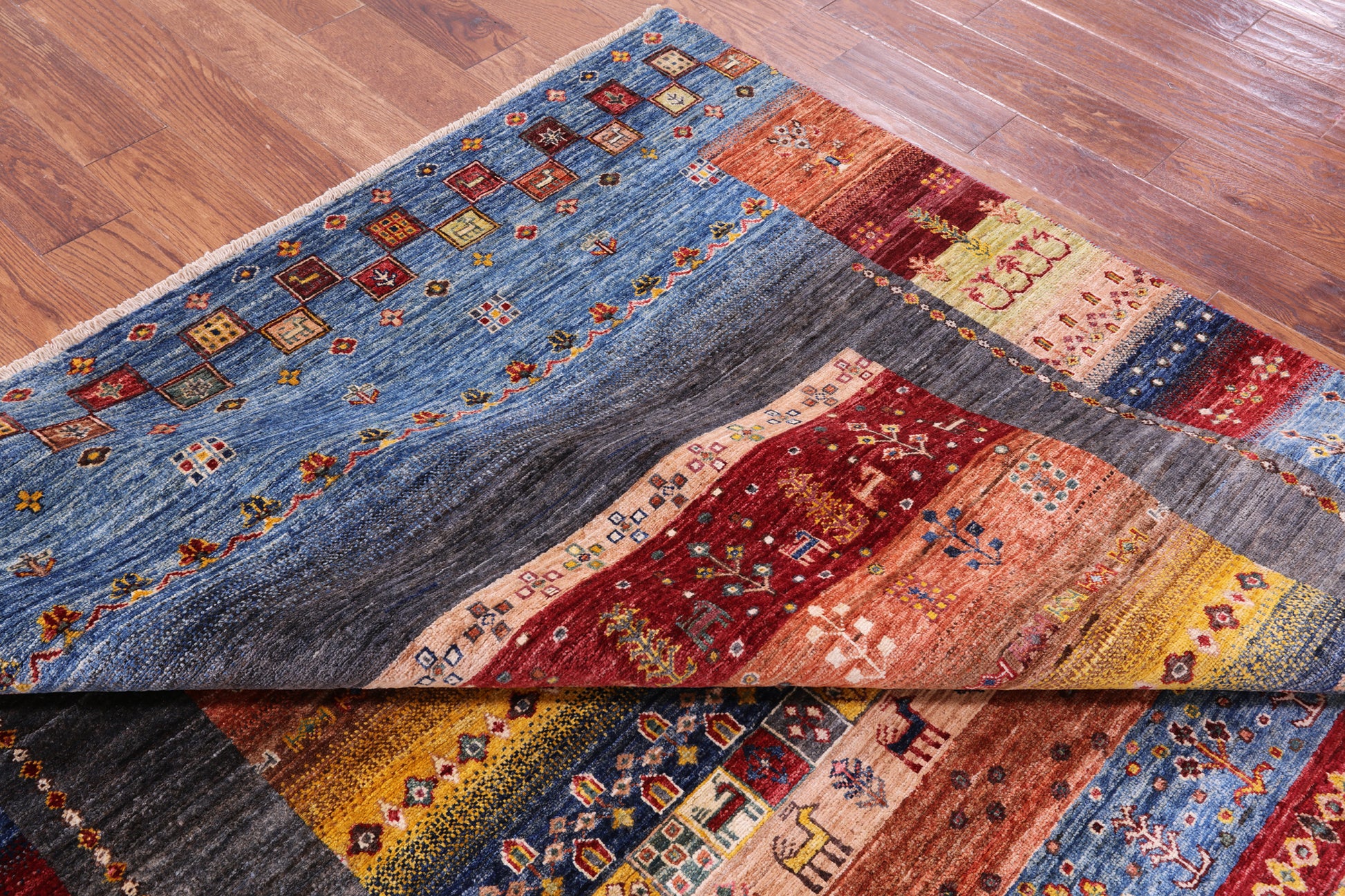 Tribal Persian Gabbeh Handmade Wool Rug - 6' 8" X 9' 5" - Golden Nile