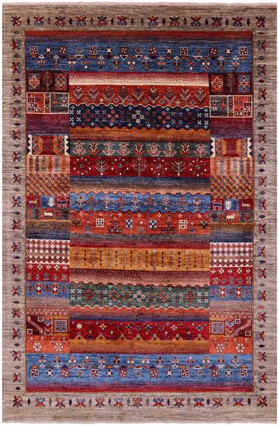 Persian Gabbeh Tribal Hand Knotted Wool Rug - 6' 7" X 10' 0" - Golden Nile