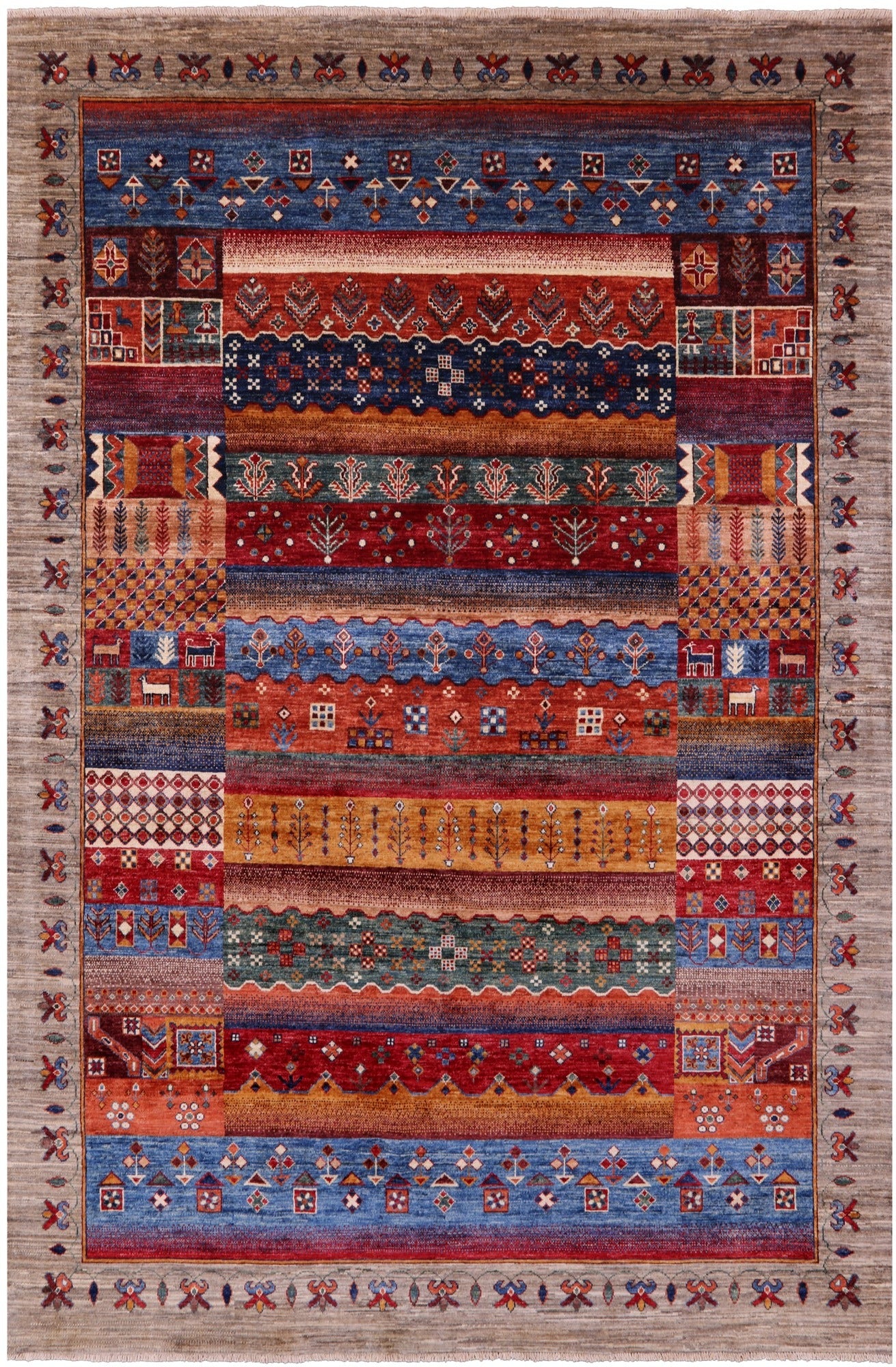 Persian Gabbeh Tribal Hand Knotted Wool Rug - 6' 7" X 10' 0" - Golden Nile
